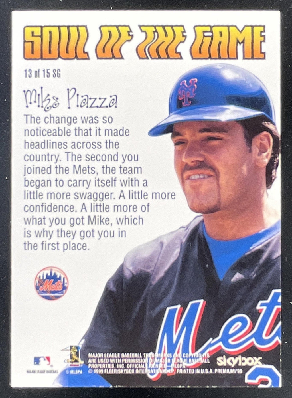 1999 Skybox Premium Soul of the Game #13SG Mike Piazza product image 2, provided for visual reference and product detail