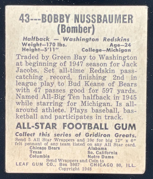 1948 Leaf #43a Bobby Nussbaumer RC VAR product image 2, provided for visual reference and product detail review