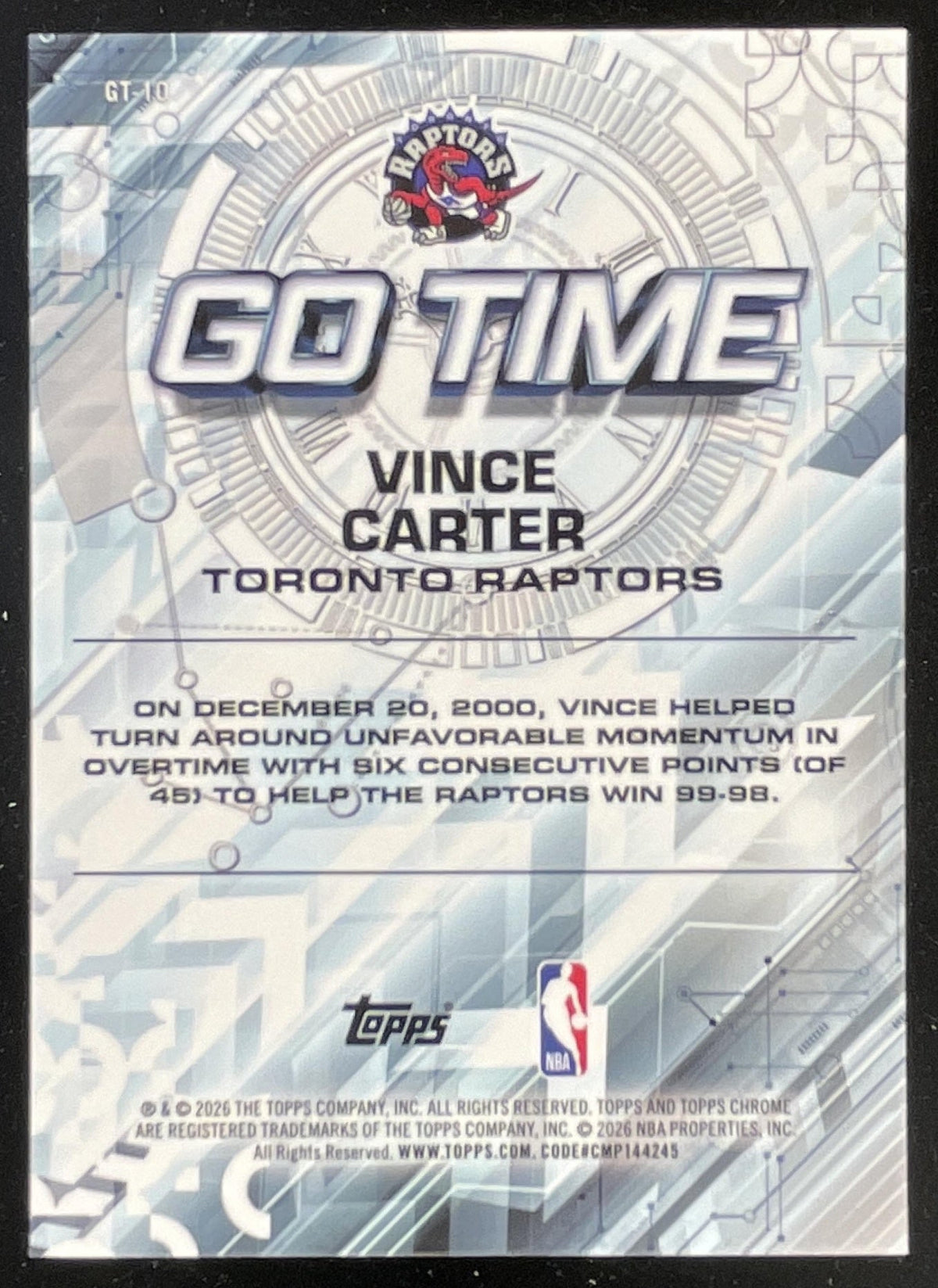 2025-26 Topps Chrome Update Go Time Green Refractor #GT-10 Vince Carter /99 product image 2, provided for visual reference