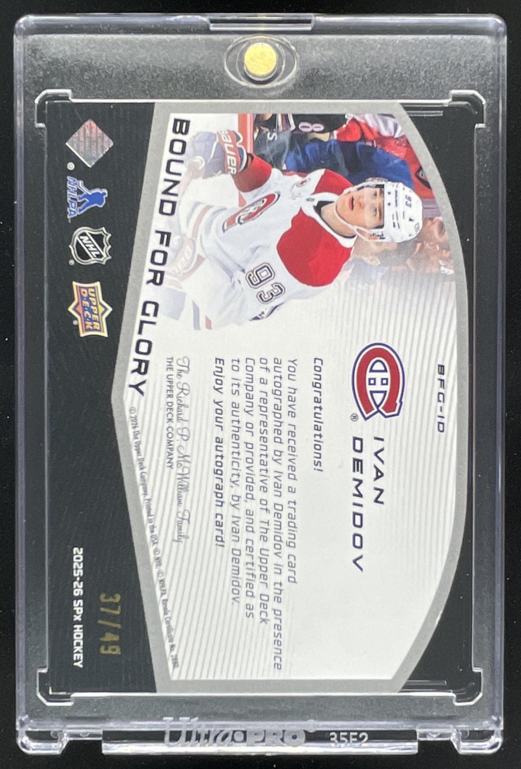 2025-26 Upper Deck SPx Bound for Glory Auto #BFG-ID Ivan Demidov RC Auto /49 product image 2, provided for visual reference