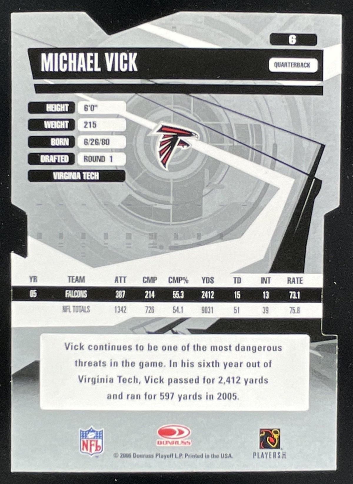 2006 Donruss Elite Aspirations #6 Michael Vick /93 product image 2, provided for visual reference and product detail review