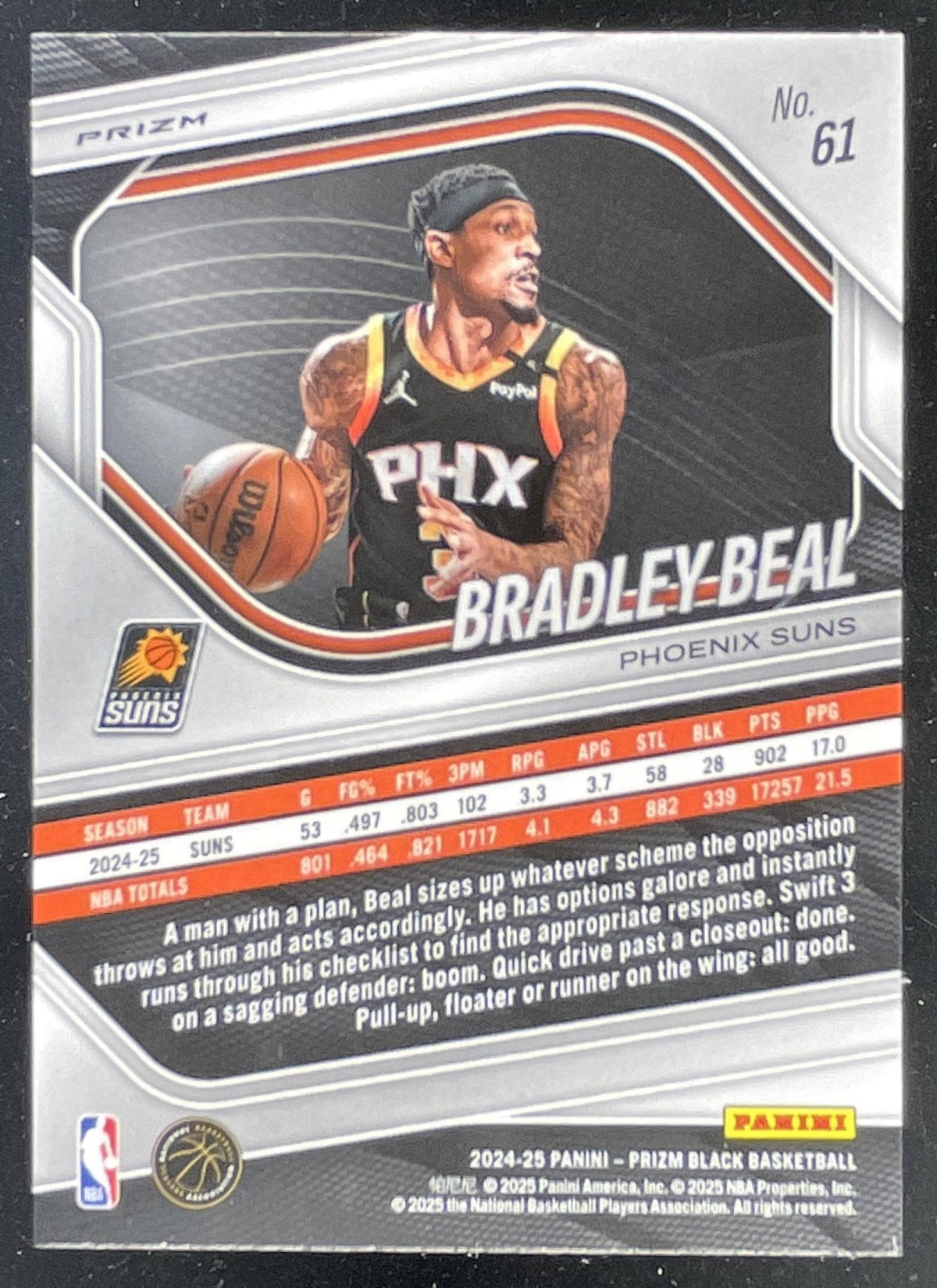 2024-25 Panini Prizm Black Snakeskin Prizms #61 Bradley Beal product image 2, provided for visual reference and product