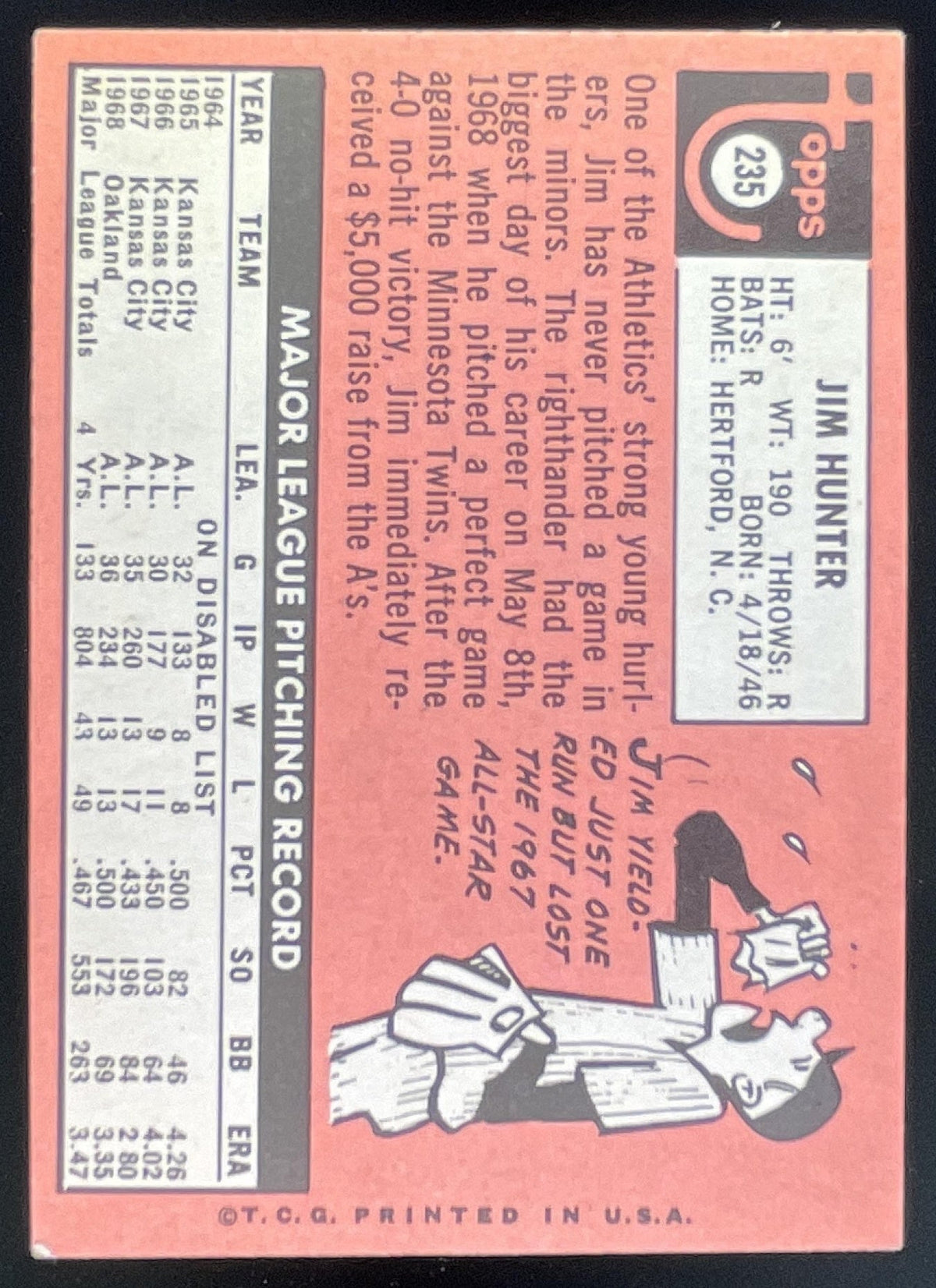 1969 Topps #235 Jim Hunter product image 2, provided for visual reference and product detail review