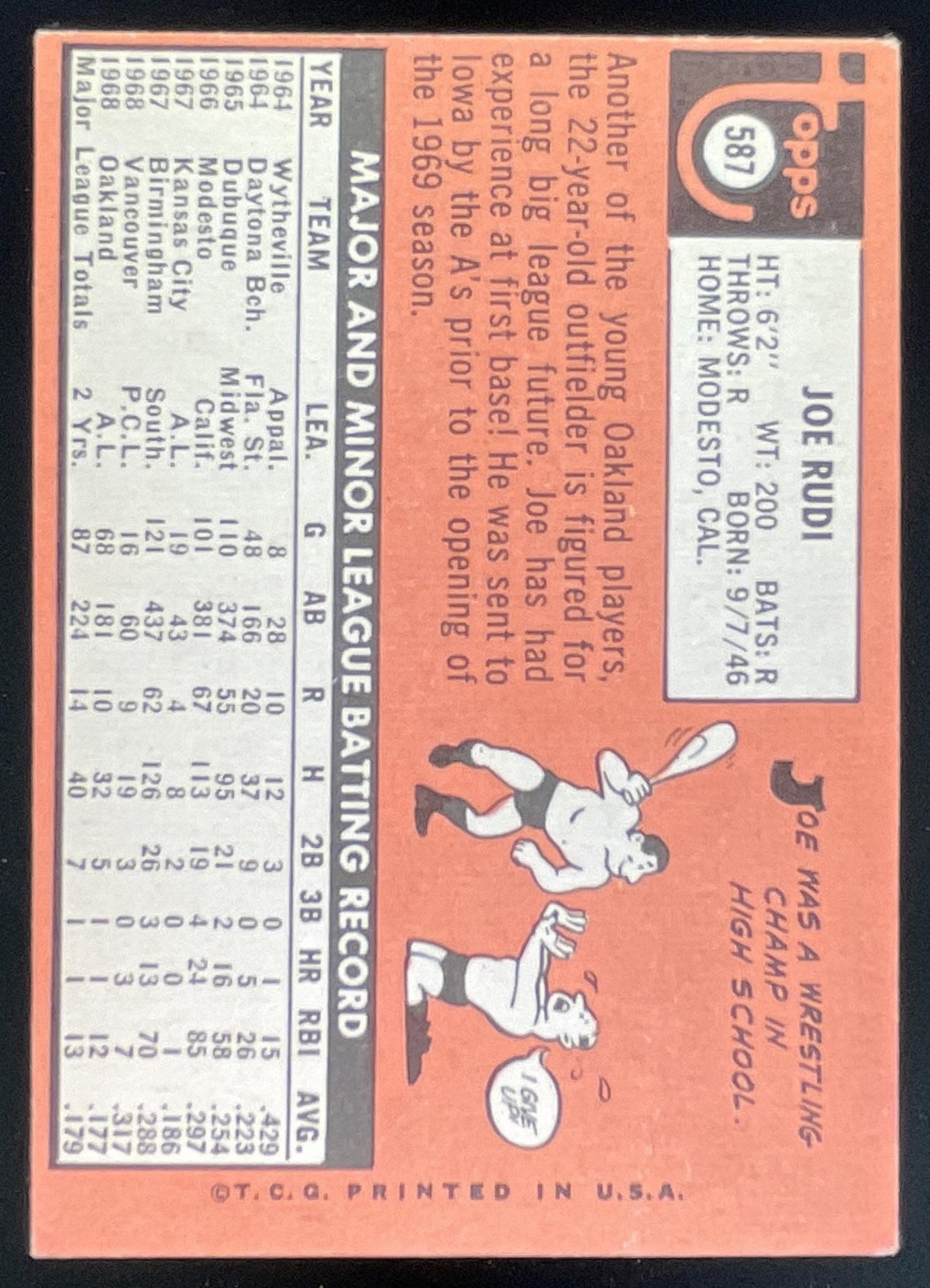 1969 Topps #587 Joe Rudi RC product image 2, provided for visual reference and product detail review