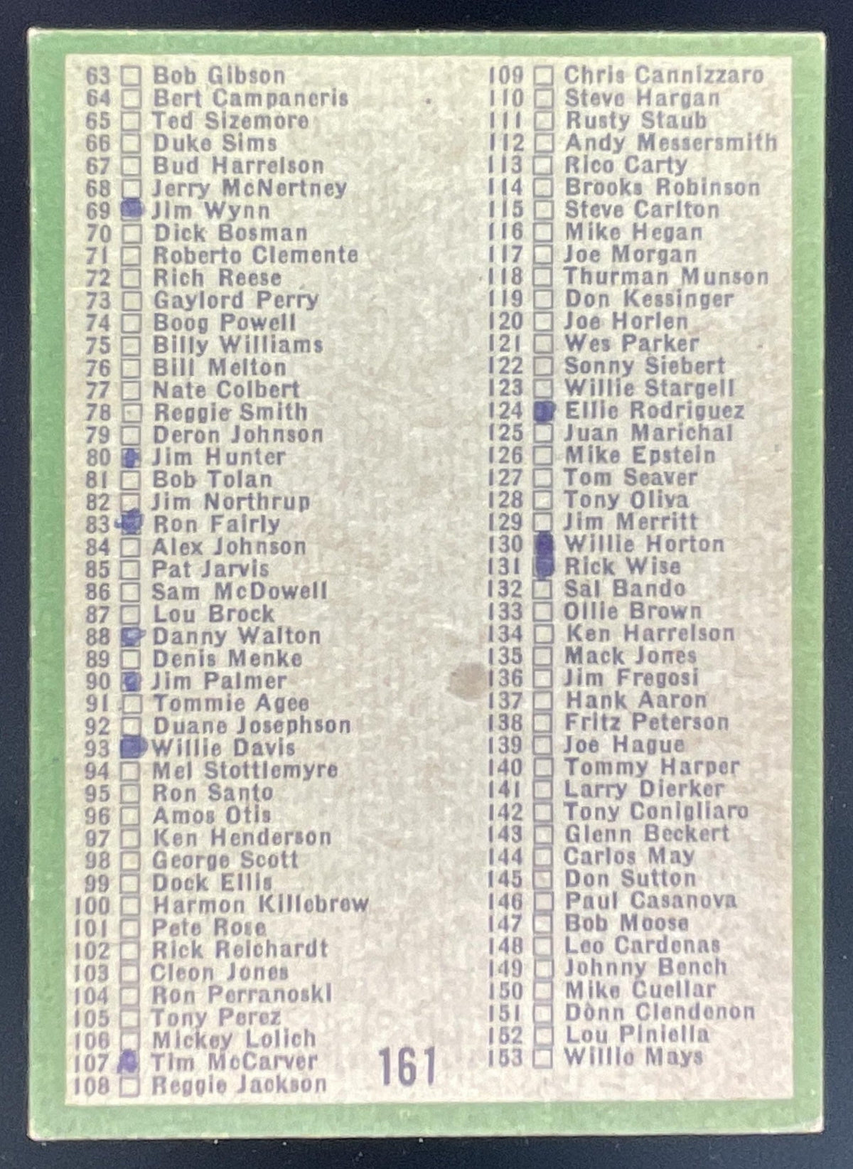 1971 Topps #161a Coins Checklist VAR product image 2, provided for visual reference and product detail review
