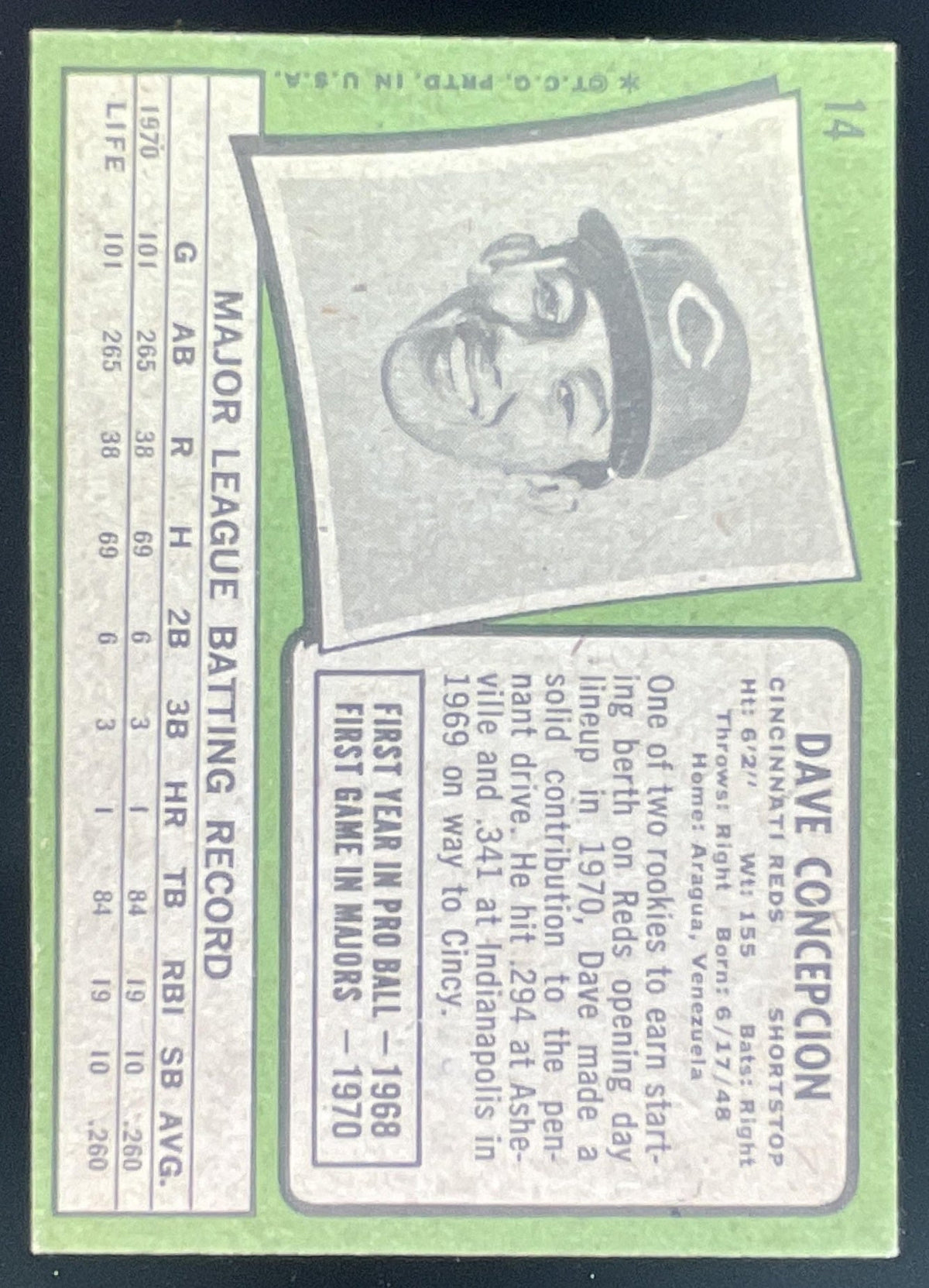 1971 Topps #14 Dave Concepcion RC product image 2, provided for visual reference and product detail review