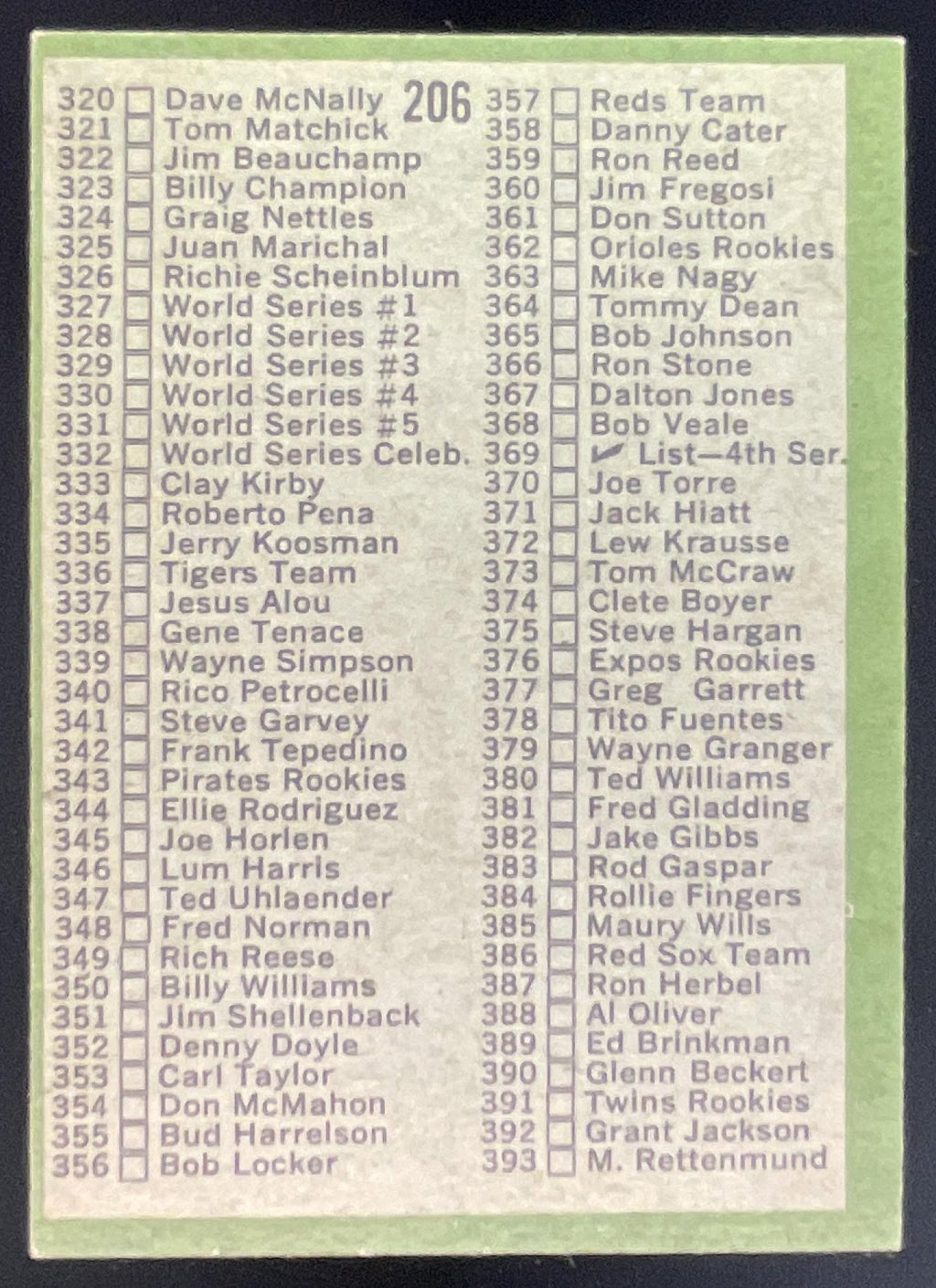 1971 Topps #206 Checklist: 264-393 product image 2, provided for visual reference and product detail review