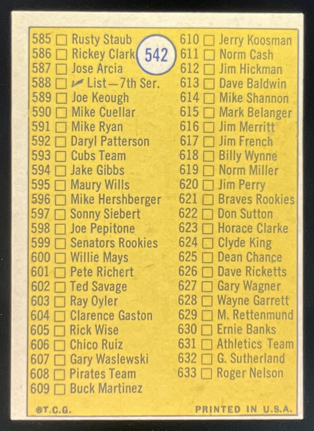 1970 Topps #542 6th Series Checklist 547-633 VAR product image 2, provided for visual reference and product detail review