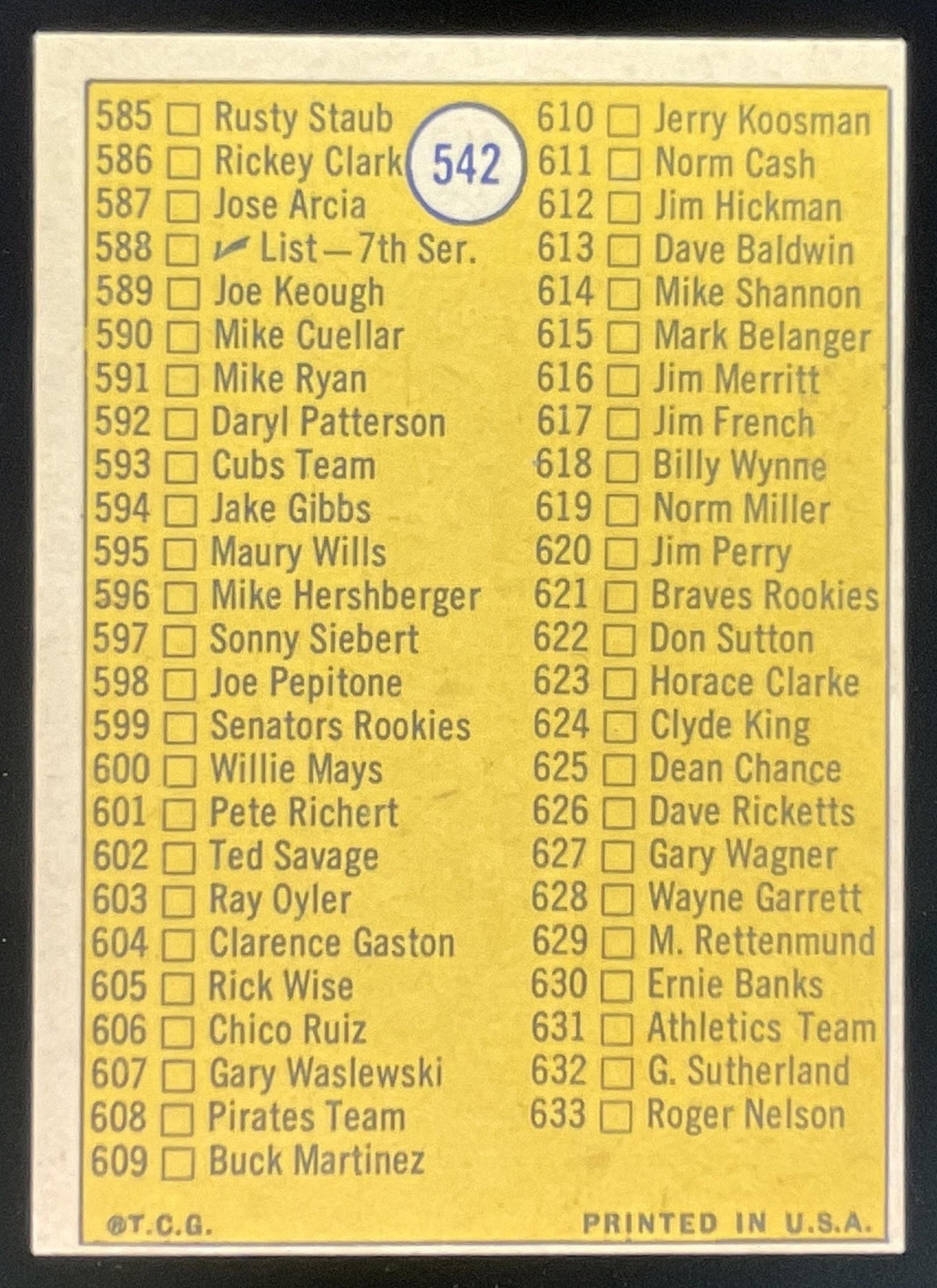 1970 Topps #542 6th Series Checklist 547-633 VAR product image 2, provided for visual reference and product detail review