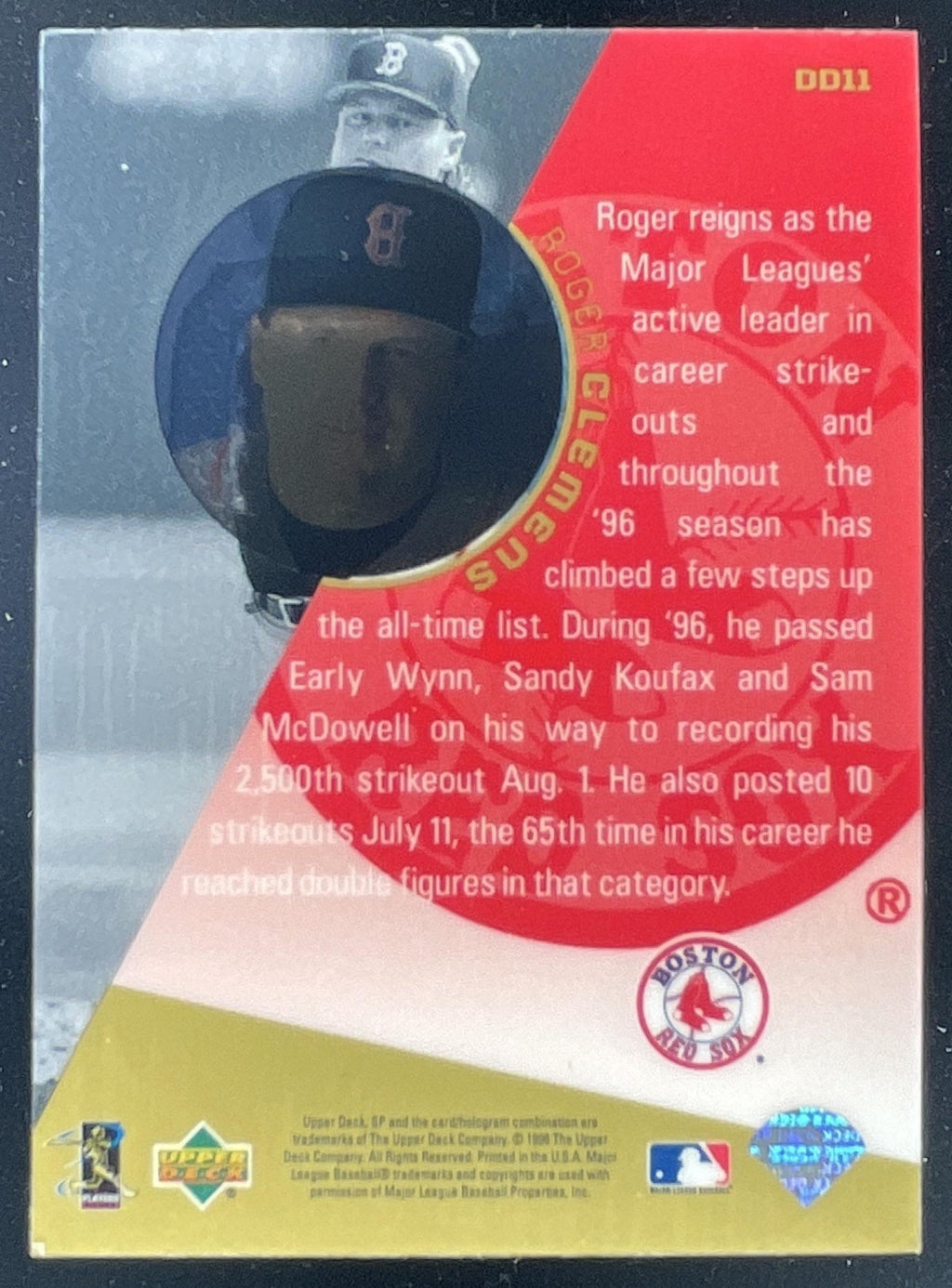 1996 Upper Deck Diamond Destiny Gold #DD11 Roger Clemens product image 2, provided for visual reference and product detail