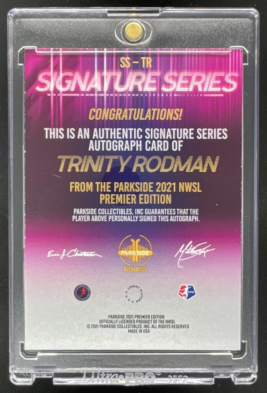 2021 Parkside NWSL Premier Edition Blue Ink Series Two #SSTR Trinity Rodman Auto product image 2, provided for visual
