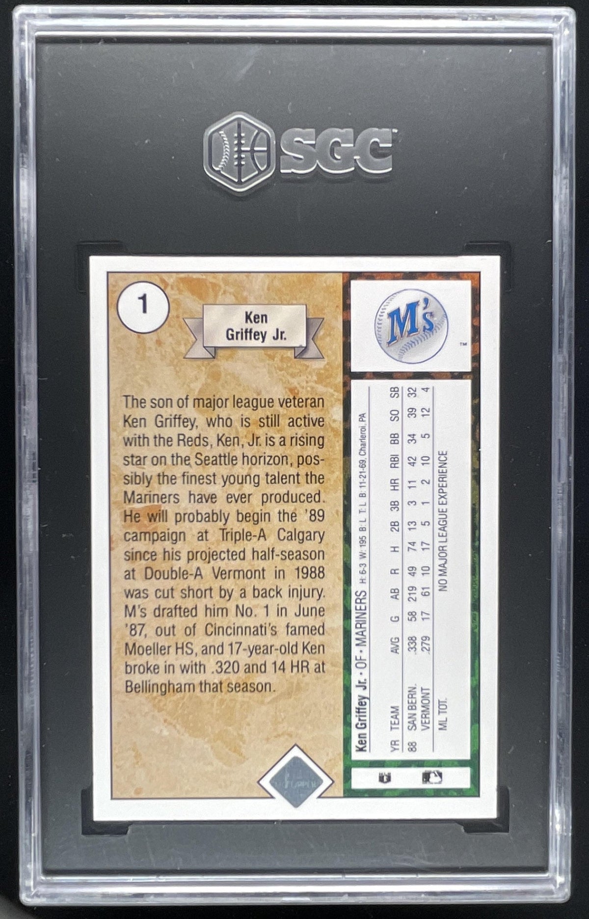 1989 Upper Deck #1 Ken Griffey Jr. RC SGC 8.5 product image 2, provided for visual reference and product detail review