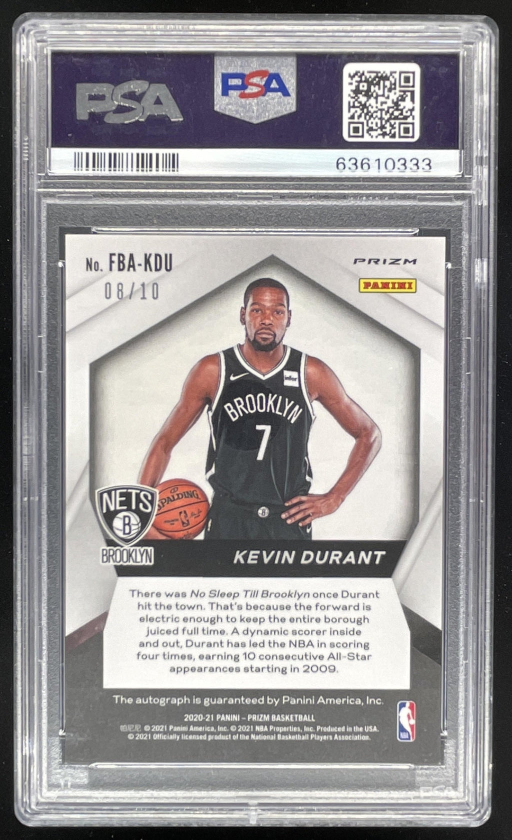 2020-21 Prizm Fast Break Gold #FBA-KDU Kevin Durant Auto /10 PSA 10 product image 2, provided for visual reference and