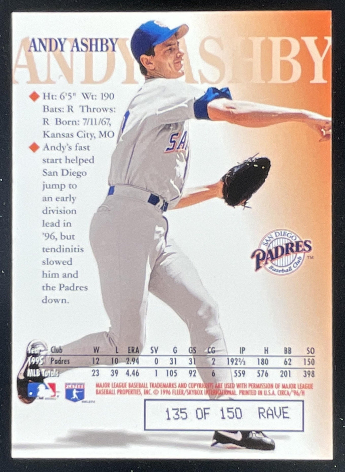 1996 Circa #135 Andy Ashby product image 2, provided for visual reference and product detail review