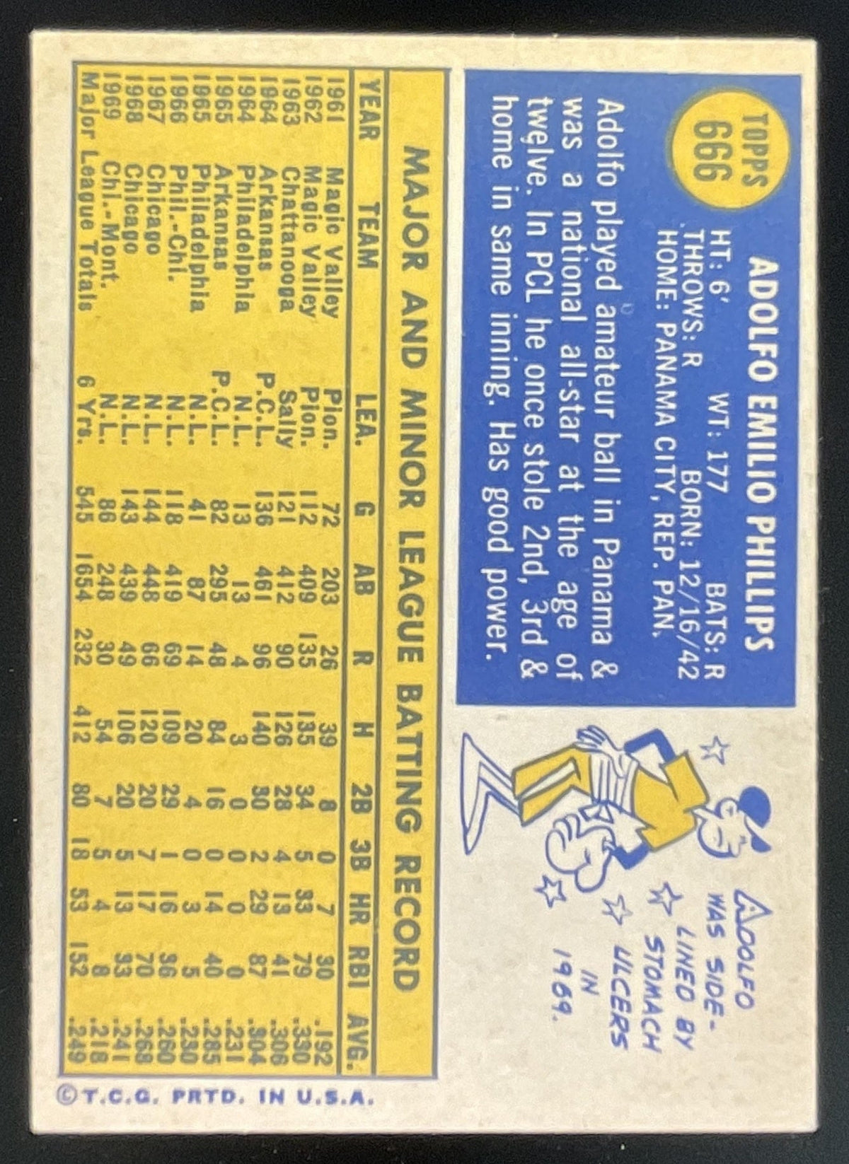 1970 Topps #666 Adolfo Phillips product image 2, provided for visual reference and product detail review