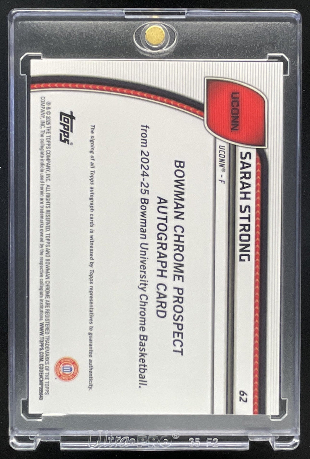 2024-25 Bowman Chrome University Prospect Gold #62 Sarah Strong Auto /50 product image 2, provided for visual reference and