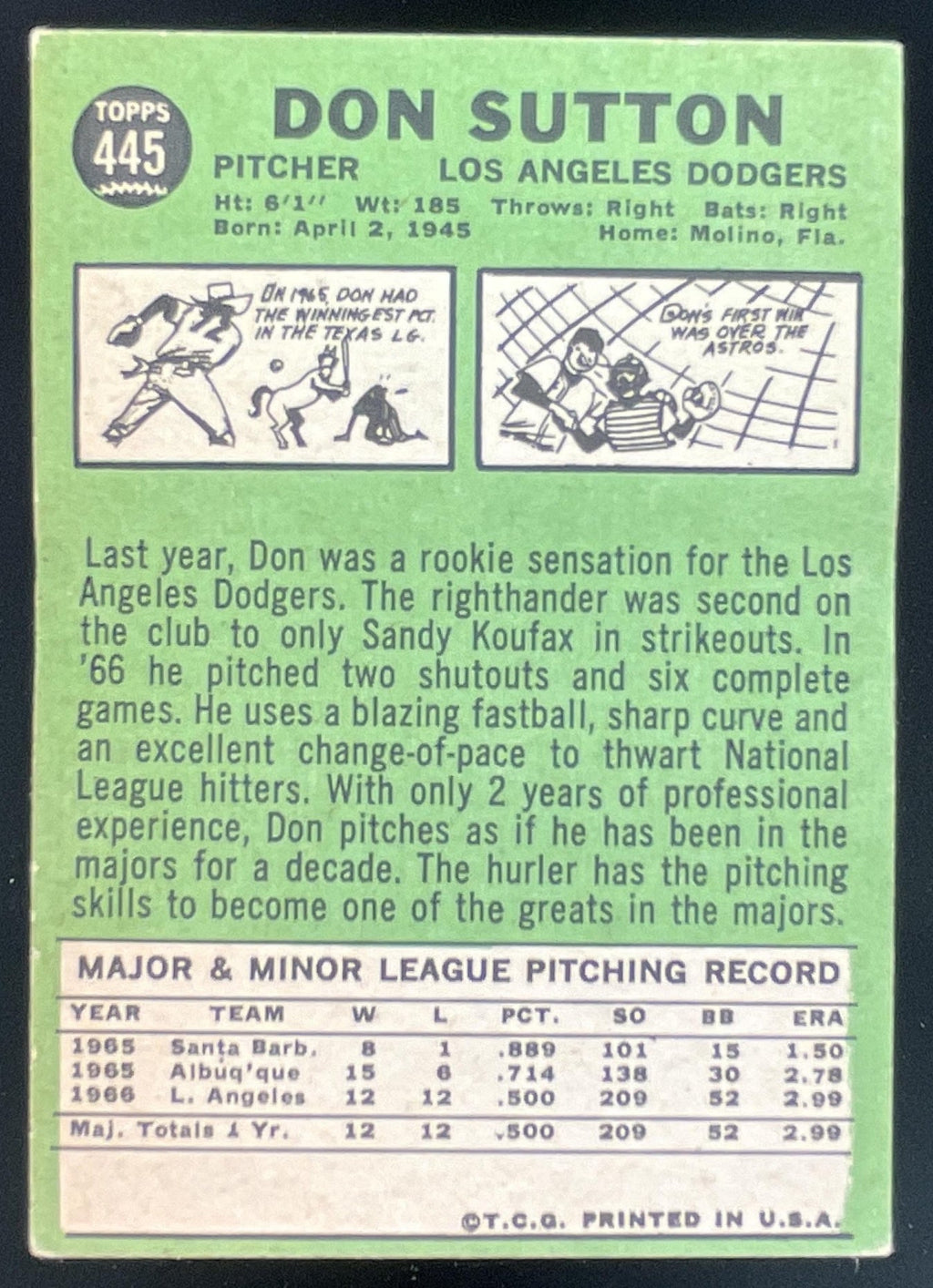1967 Topps #445 Don Sutton product image 2, provided for visual reference and product detail review