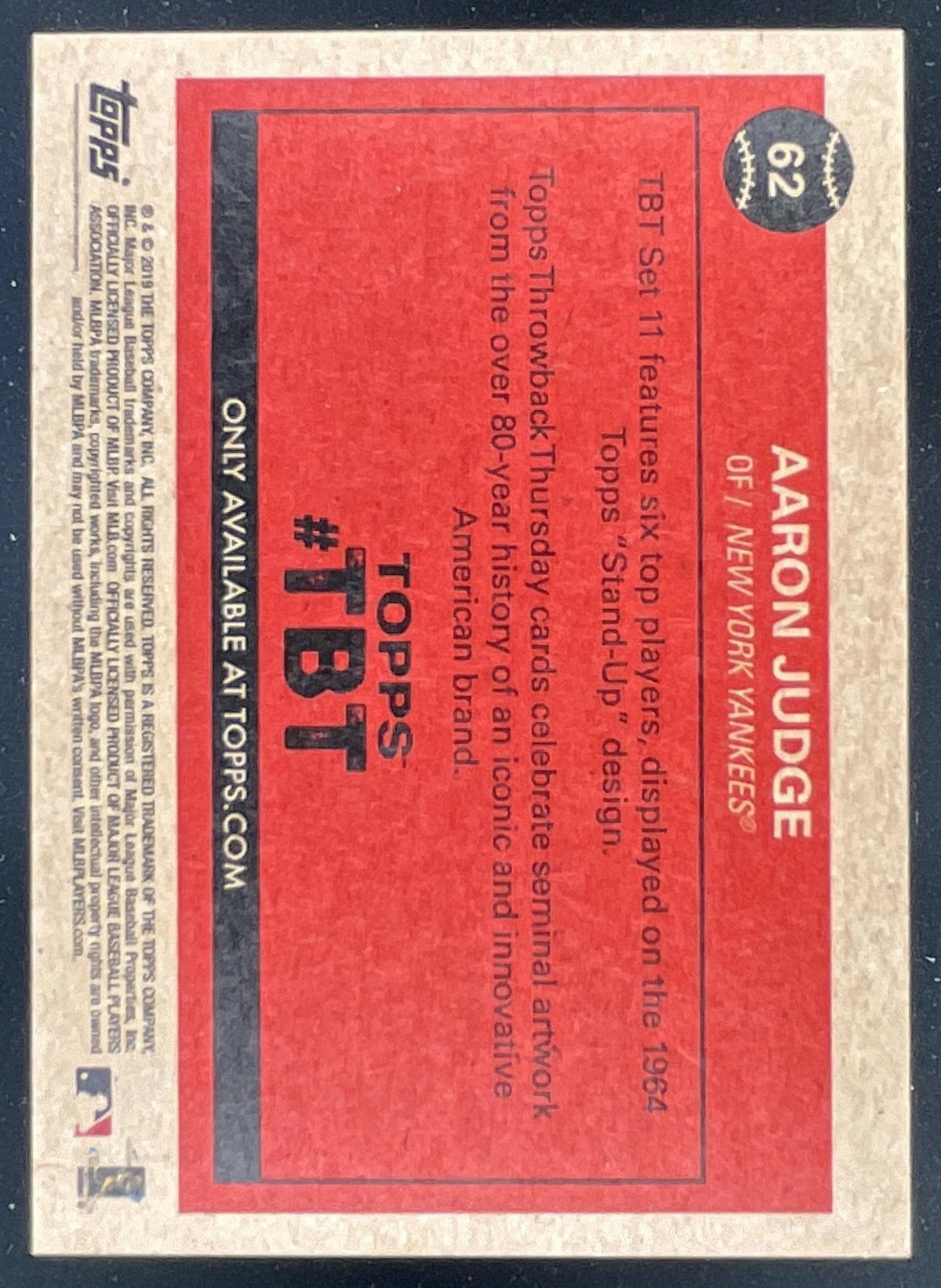 2019 Topps Throwback Thursday #62 Aaron Judge product image 2, provided for visual reference and product detail review