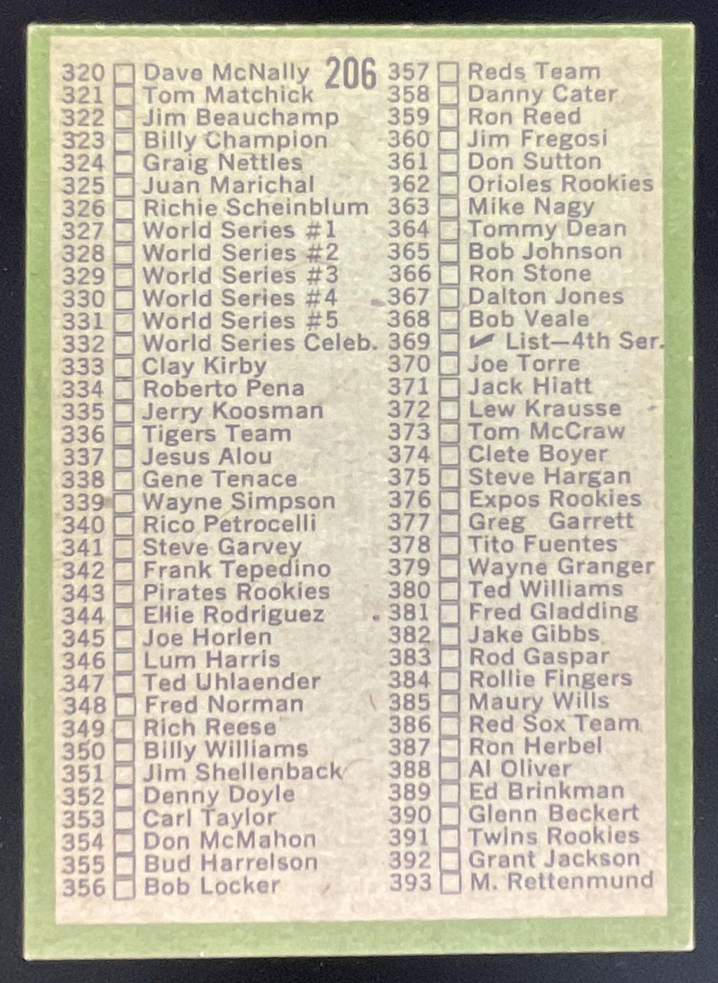 1971 Topps #206 Checklist: 264-393 product image 2, provided for visual reference and product detail review
