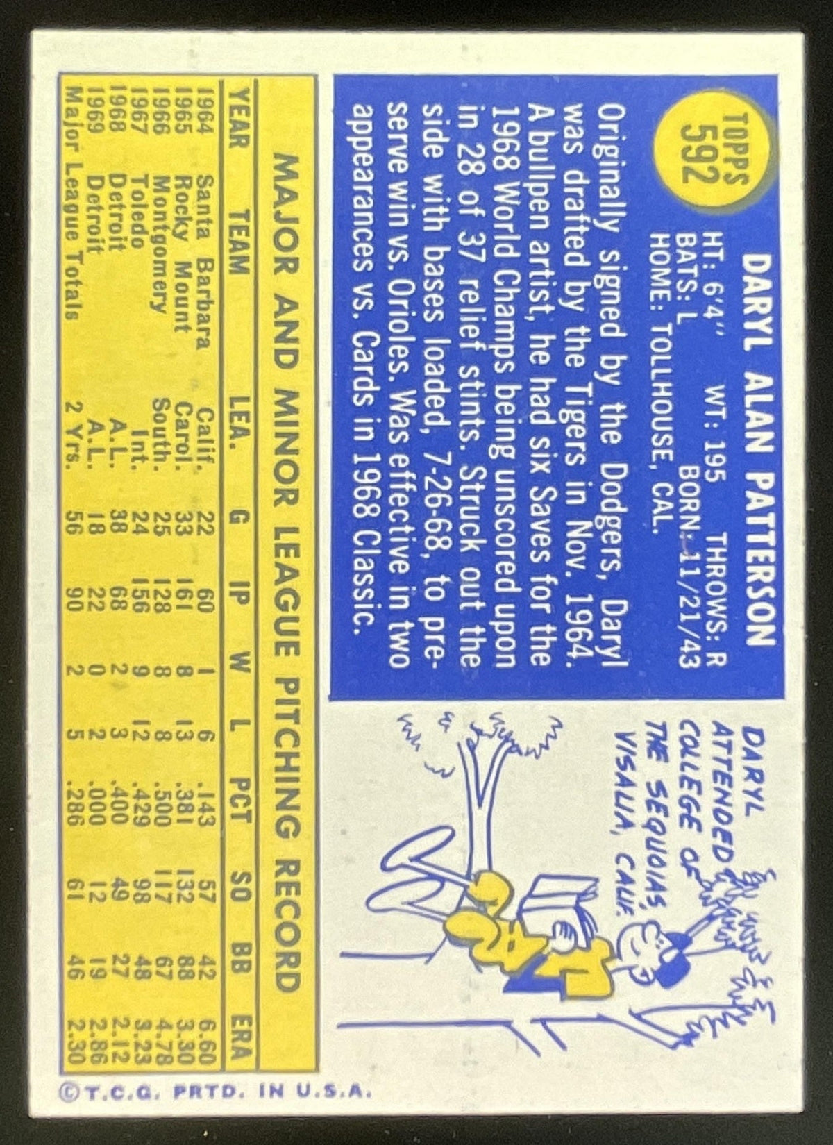 1970 Topps #592 Daryl Patterson product image 2, provided for visual reference and product detail review