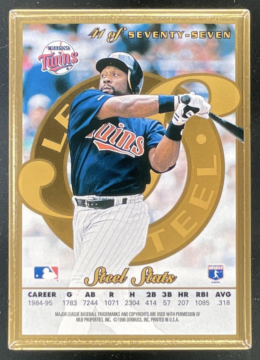 1996 Leaf Preferred Steel Gold #41 Kirby Puckett product image 2, provided for visual reference and product detail review