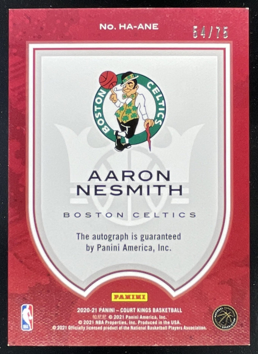 2020-21 Panini Court Kings Heir Apparent Ruby #HA-ANE Aaron Nesmith RC Auto /75 product image 2, provided for visual