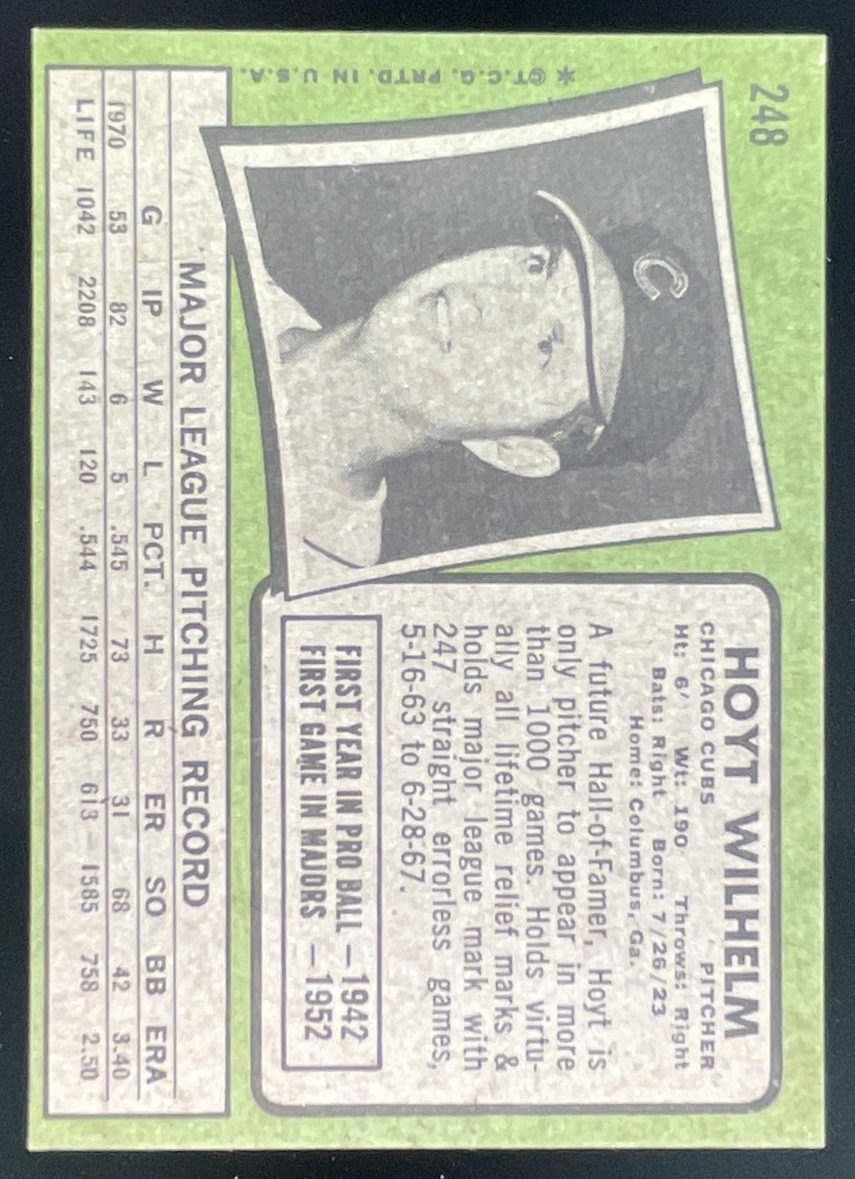 1971 Topps #248 Hoyt Wilhelm product image 2, provided for visual reference and product detail review