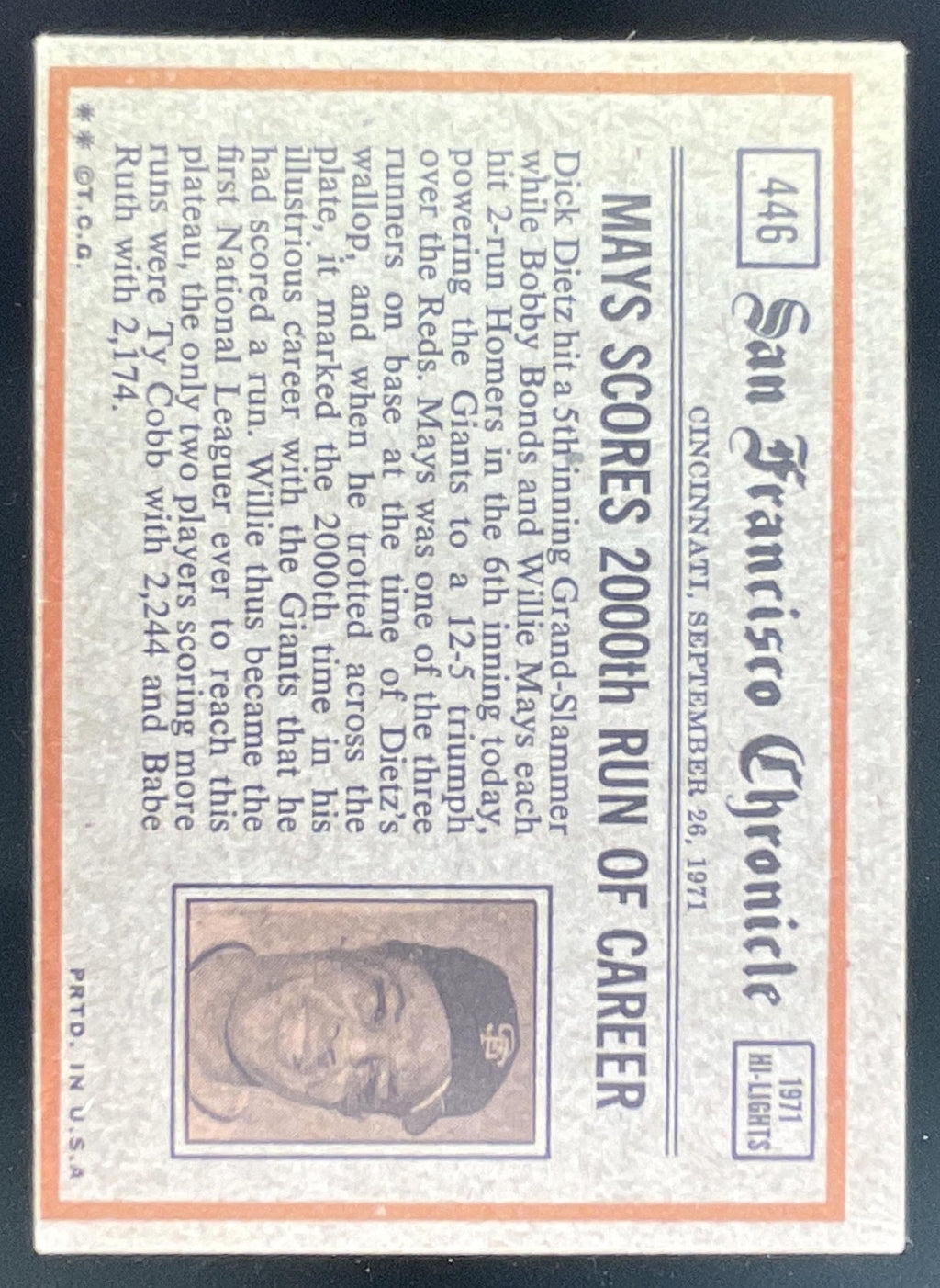 1972 Topps #446 Tom Seaver product image 2, provided for visual reference and product detail review