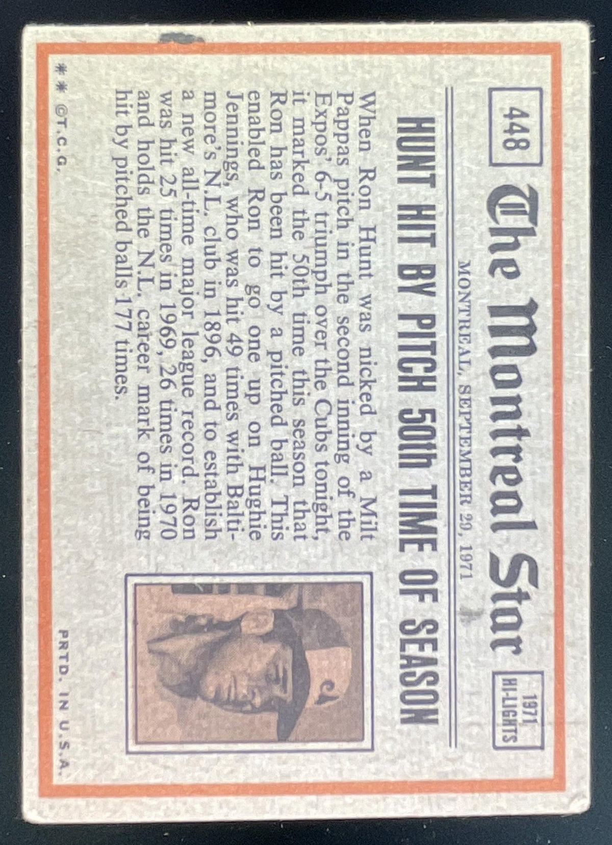 1972 Topps #448 Willie Stargell product image 2, provided for visual reference and product detail review