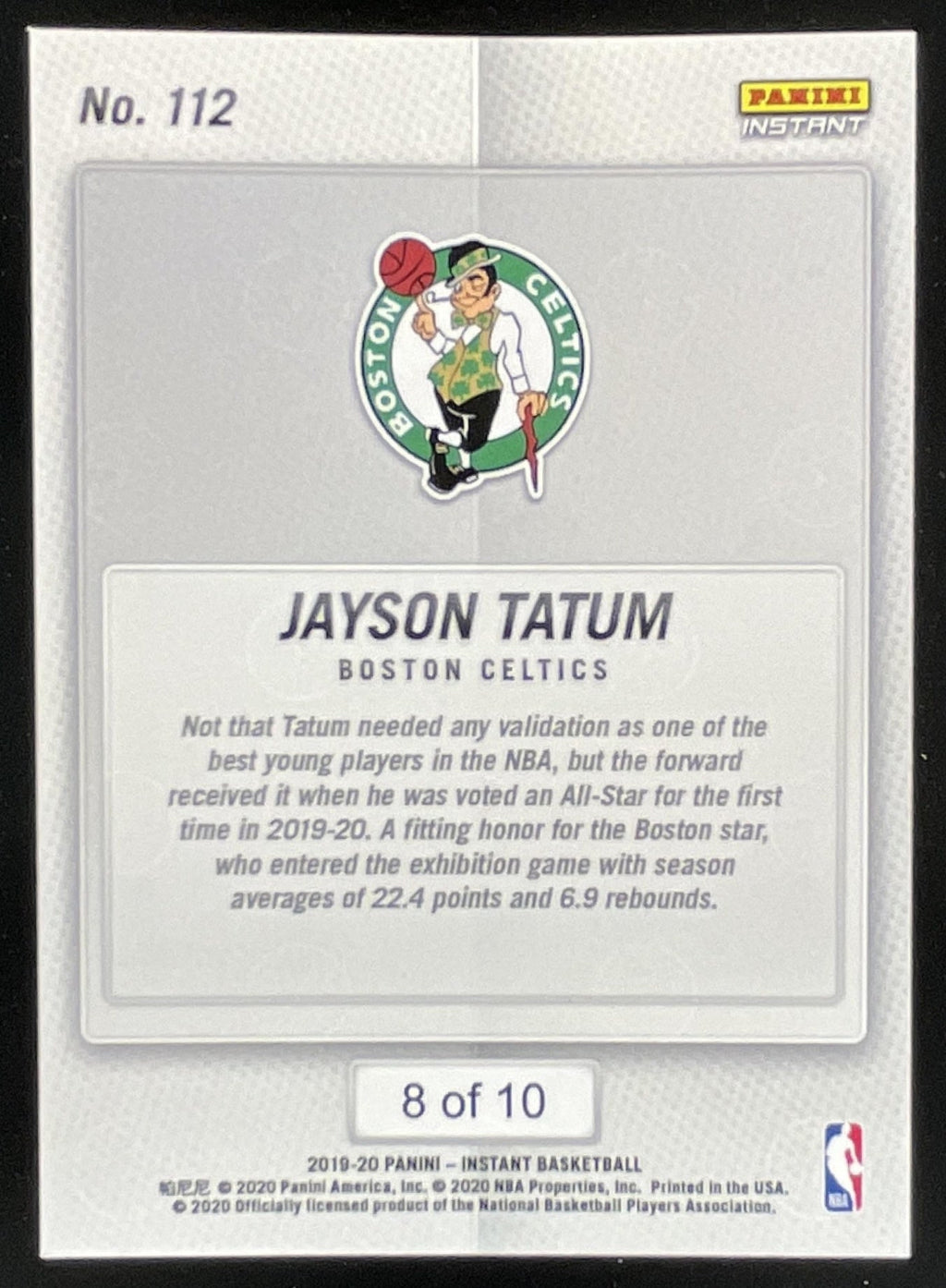 2019-20 Panini Instant NBA #112 Jayson Tatum product image 2, provided for visual reference and product detail review