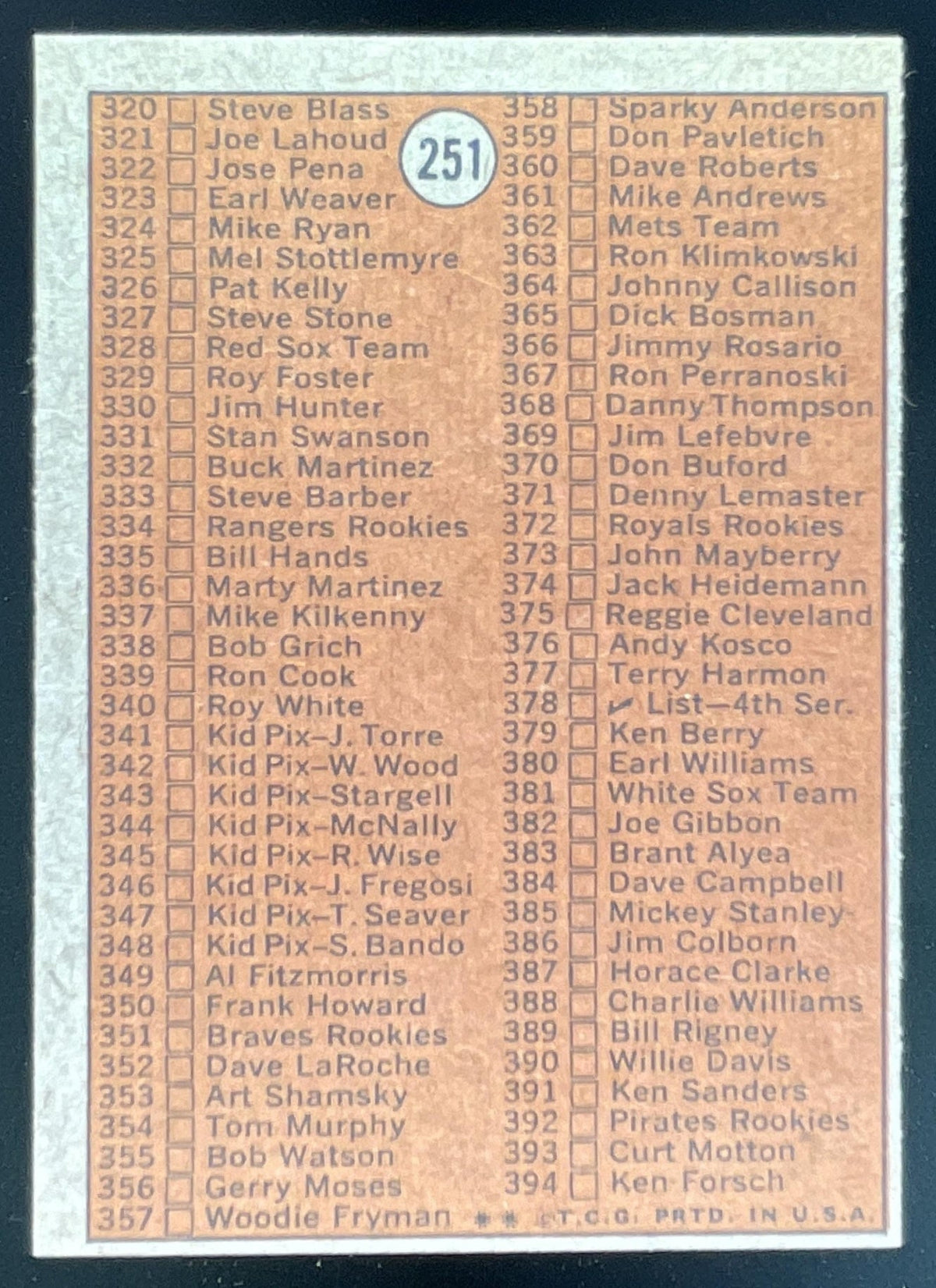 1972 Topps #251 Checklist 3rd Series product image 2, provided for visual reference and product detail review