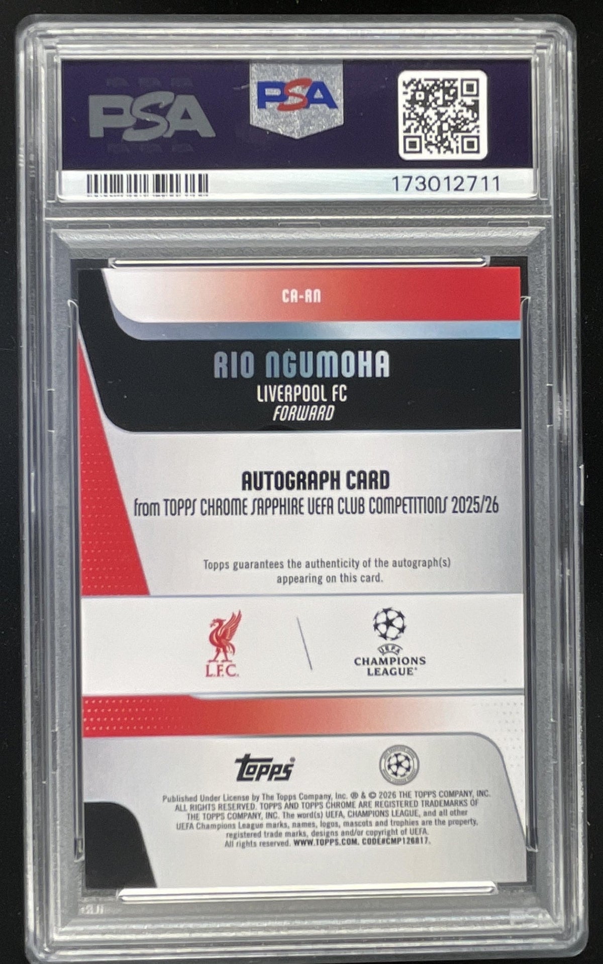 2025-26 Topps Chrome Sapphire Chrome Gold #CA-RN Rio Ngumoha RC Auto /50 PSA 9 product image 2, provided for visual