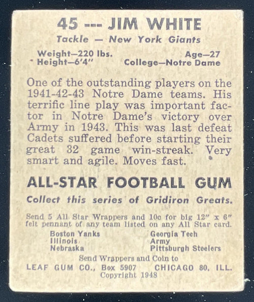 1948 Leaf #45 Jim White RC product image 2, provided for visual reference and product detail review