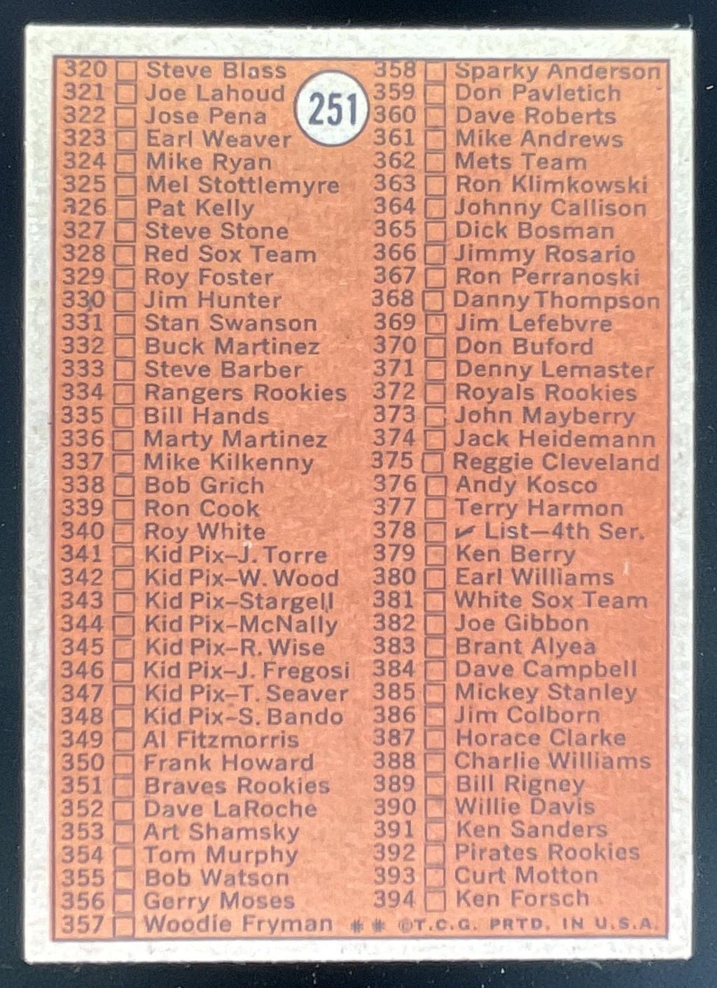 1972 Topps #251 Checklist 3rd Series product image 2, provided for visual reference and product detail review
