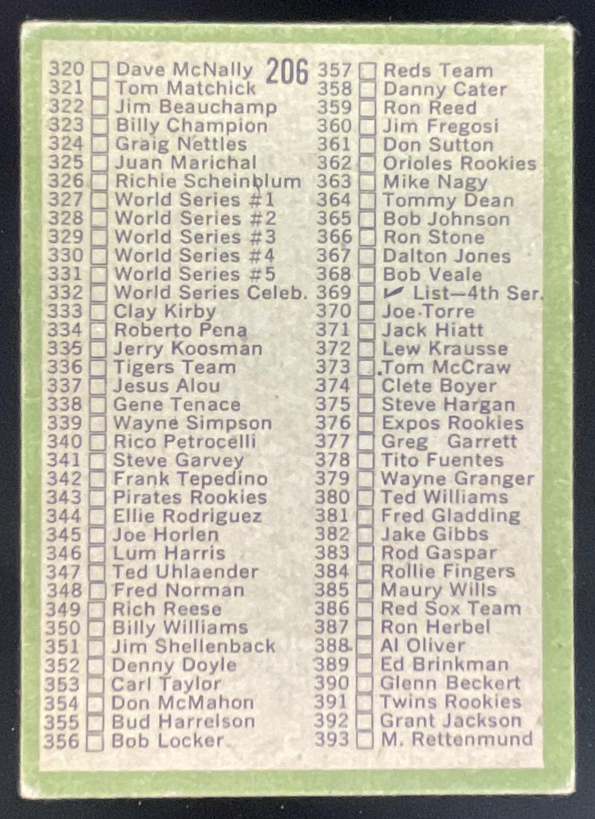 1971 Topps #206 Checklist: 264-393 product image 2, provided for visual reference and product detail review