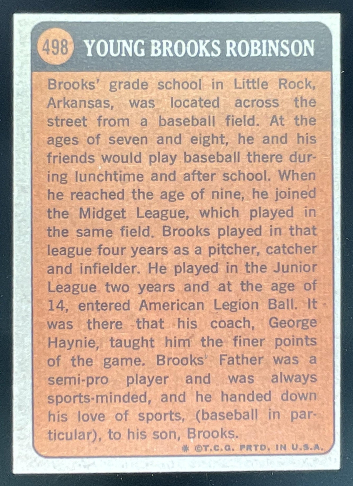1972 Topps #498 Brooks Robinson product image 2, provided for visual reference and product detail review