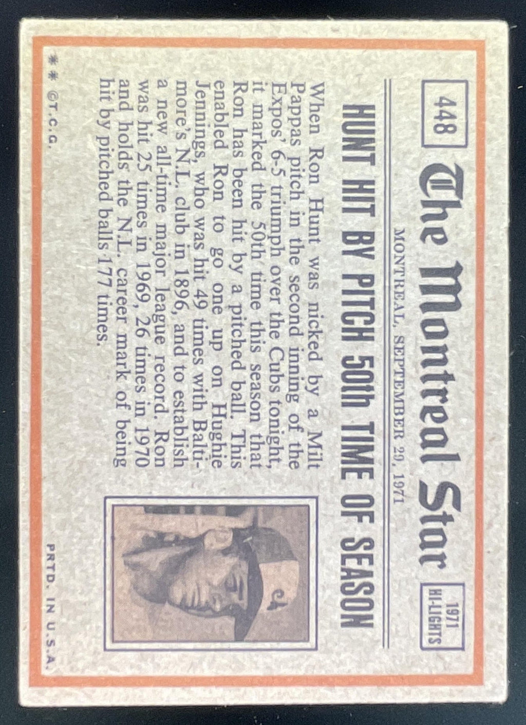 1972 Topps #448 Willie Stargell product image 2, provided for visual reference and product detail review