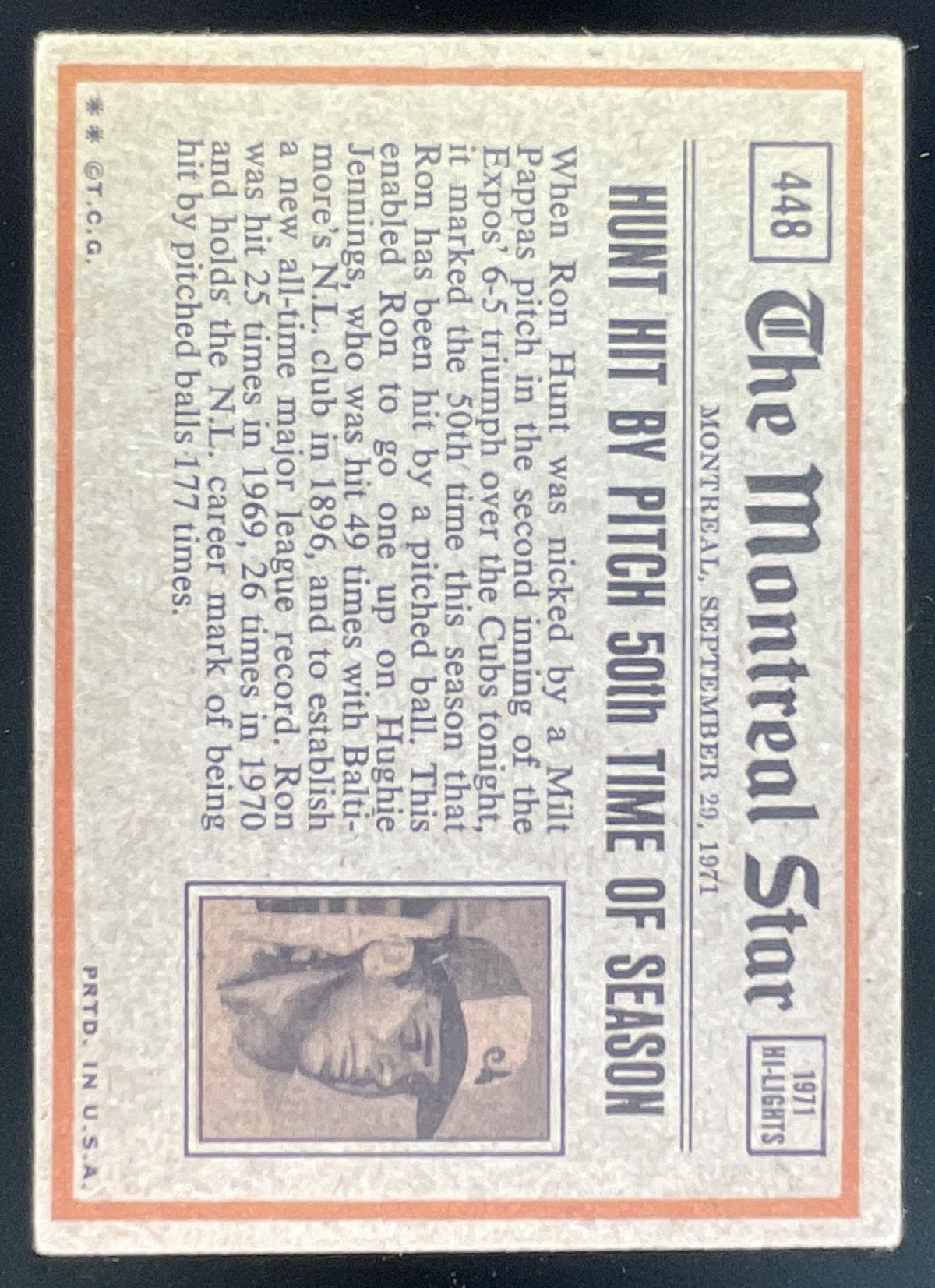 1972 Topps #448 Willie Stargell product image 2, provided for visual reference and product detail review