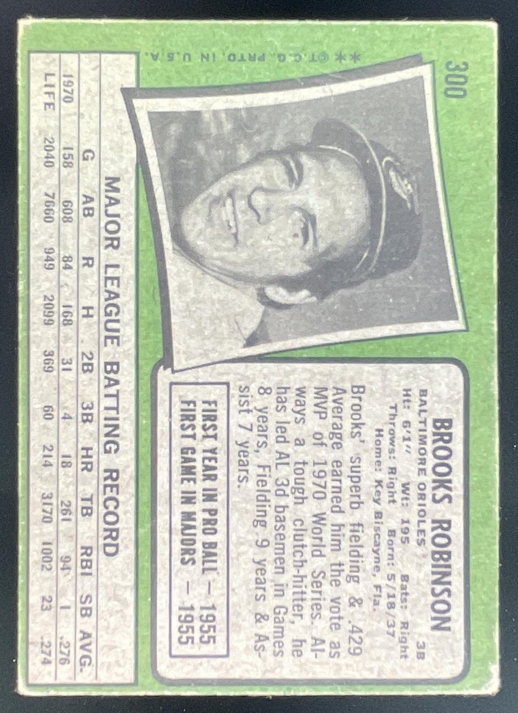 1971 Topps #300 Brooks Robinson product image 2, provided for visual reference and product detail review