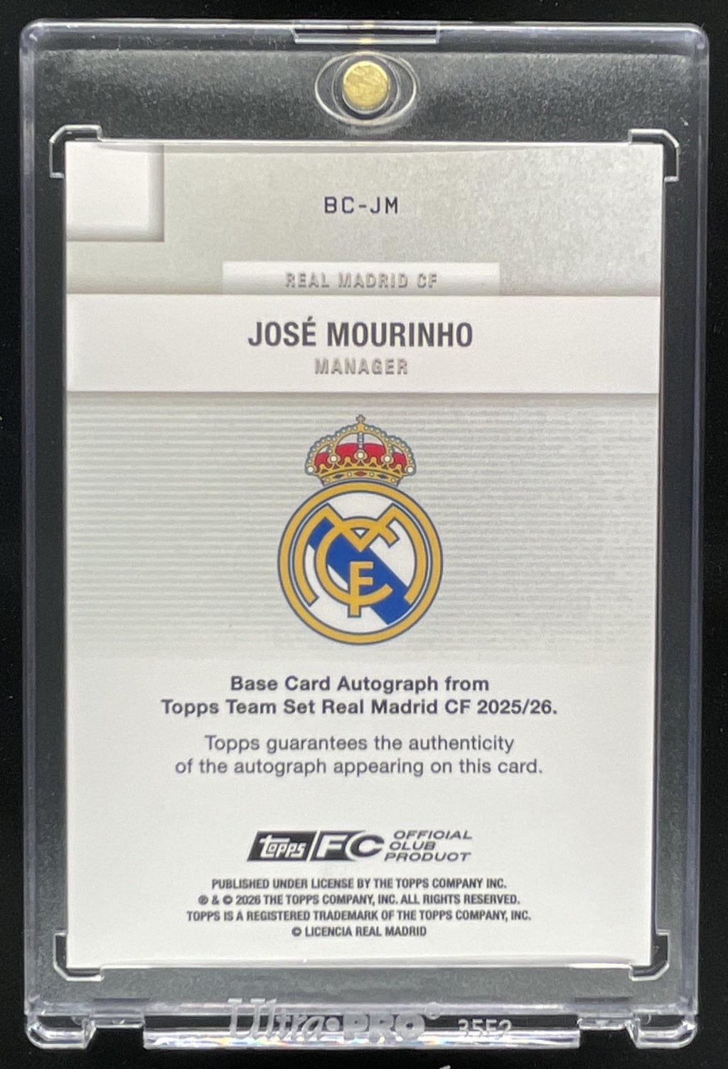 2025-26 Topps Real Madrid Team Set Red Rainbow Foil #BC-JM Jose Mourinho Auto /5 product image 2, provided for visual