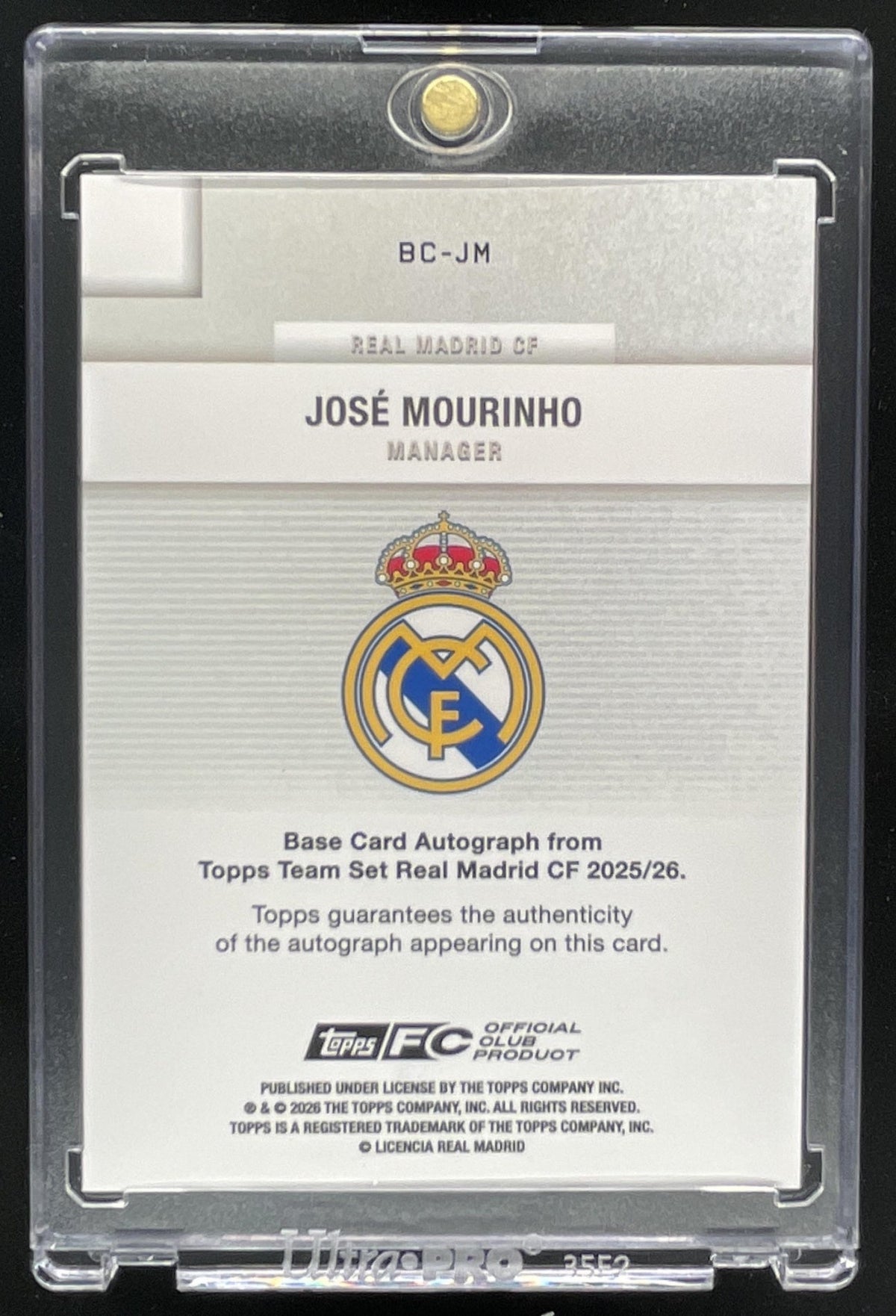 2025-26 Topps Real Madrid Team Set Red Rainbow Foil #BC-JM Jose Mourinho Auto /5 product image 2, provided for visual