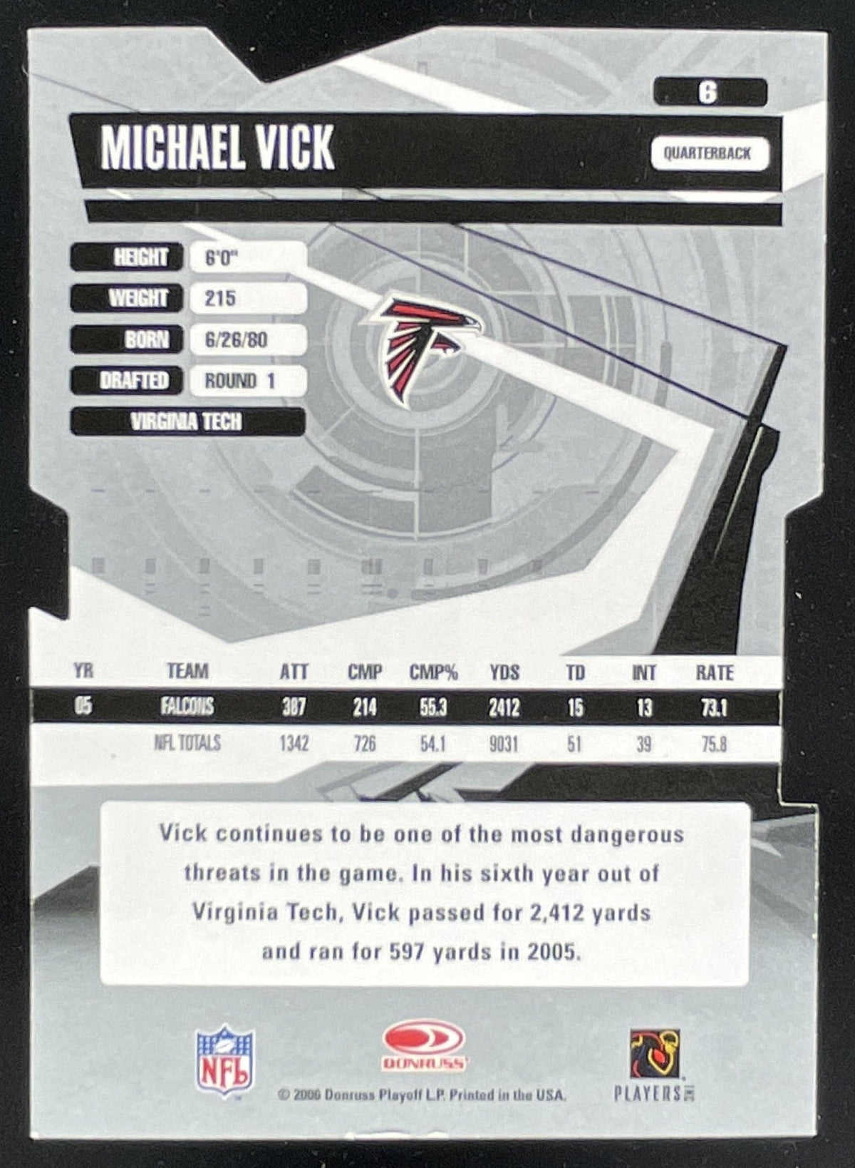 2006 Donruss Elite Aspirations #6 Michael Vick /93 product image 2, provided for visual reference and product detail review