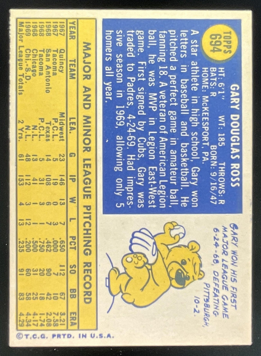 1970 Topps #694 Gary Ross product image 2, provided for visual reference and product detail review