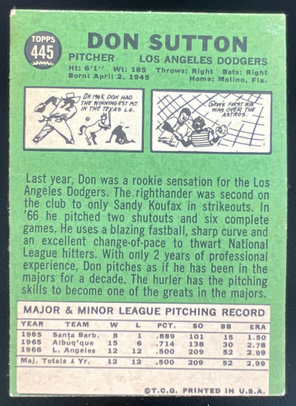 1967 Topps #445 Don Sutton product image 2, provided for visual reference and product detail review