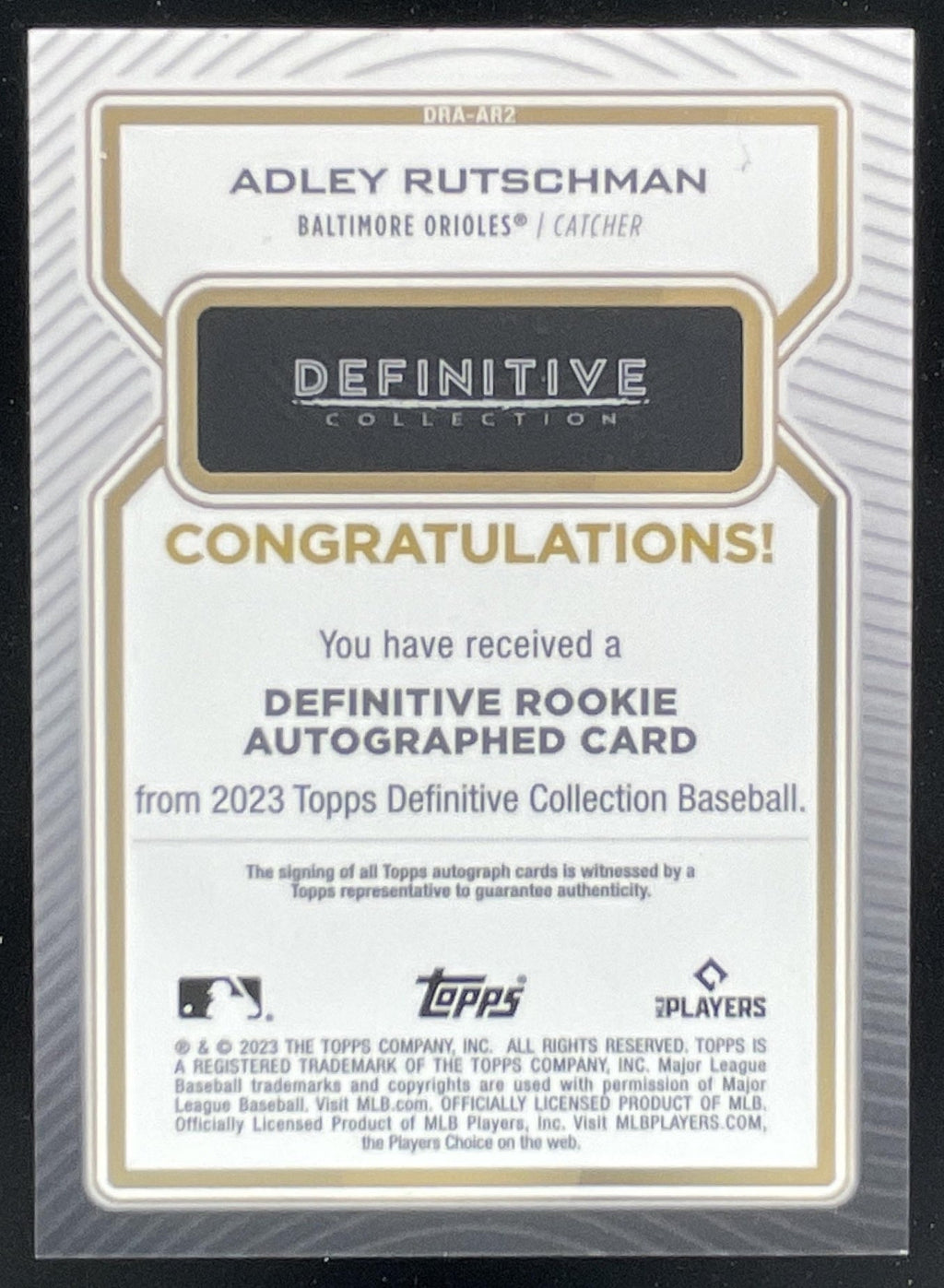2023 Topps Definitive Rookie Purple #DRA-AR2 Adley Rutschman RC Auto /10 product image 2, provided for visual reference and