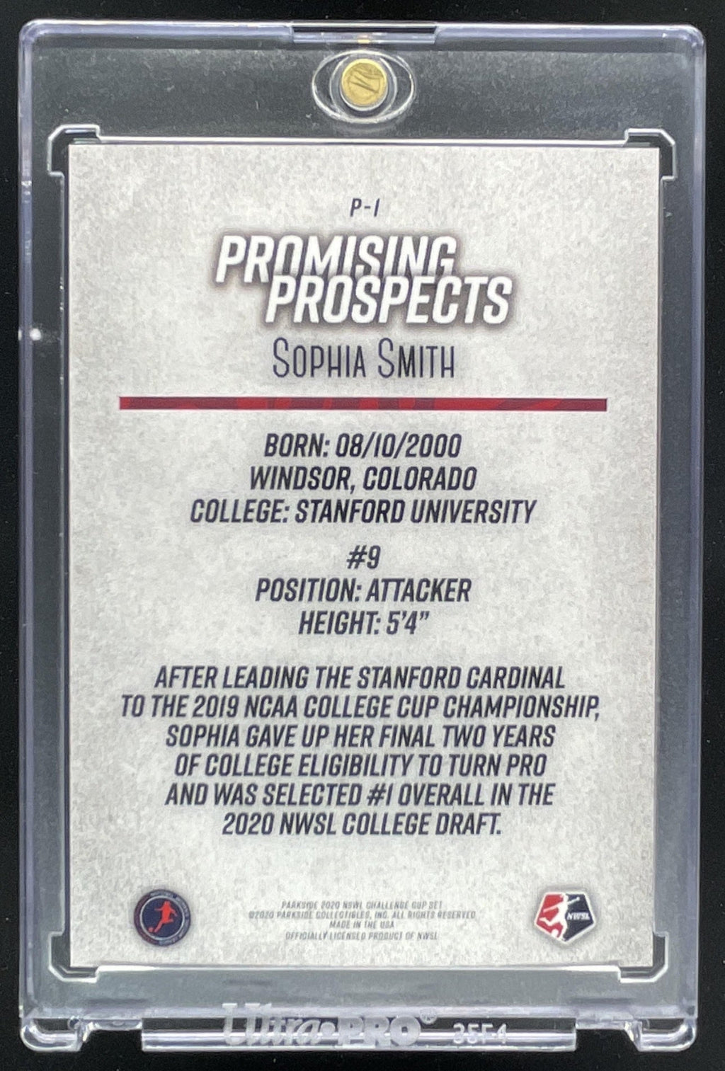 2020 Parkside NWSL Challenge Cup "Promising Prospects" Sophia Smith #P-1 RC product image 2, provided for visual reference