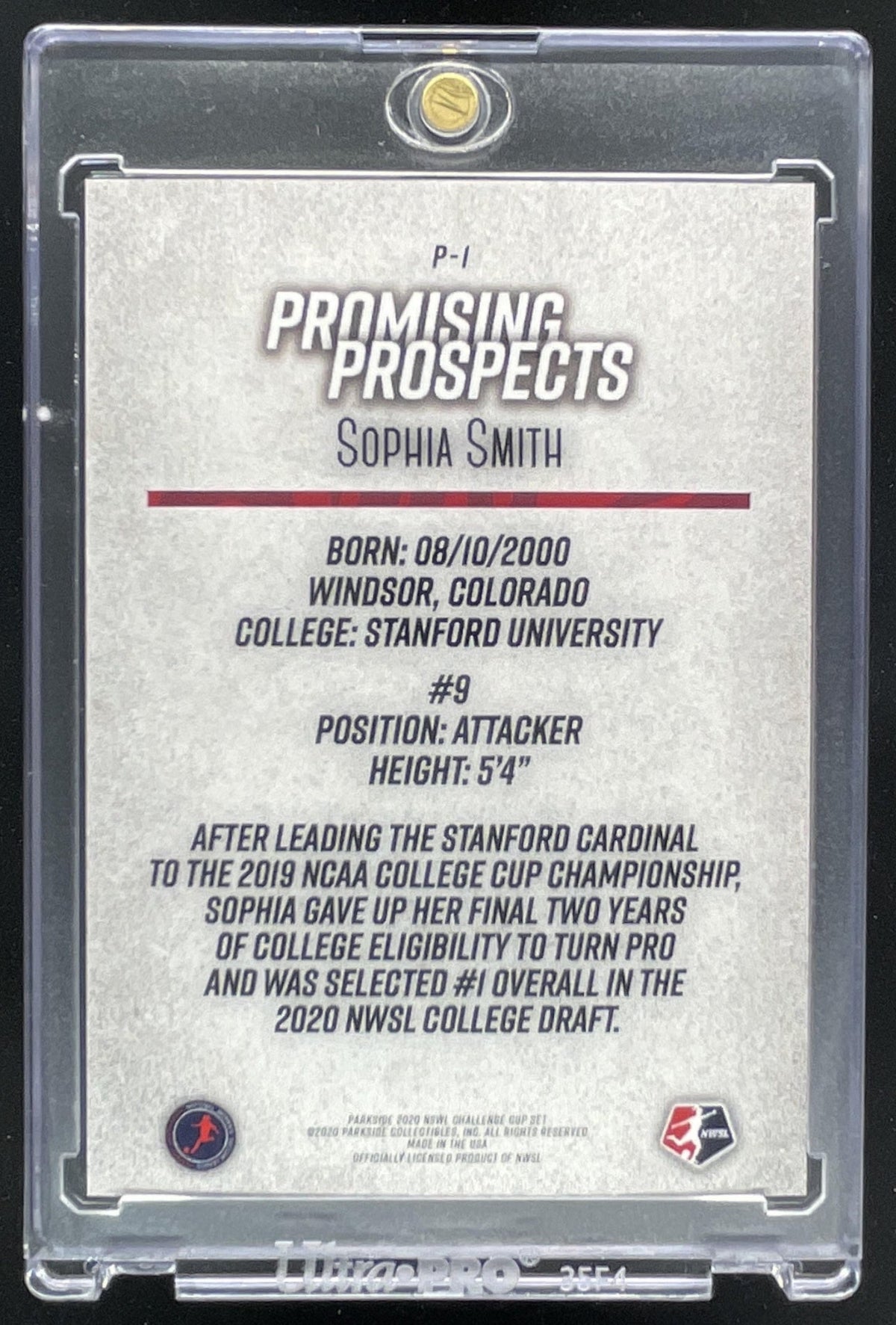 2020 Parkside NWSL Challenge Cup "Promising Prospects" Sophia Smith #P-1 RC product image 2, provided for visual reference