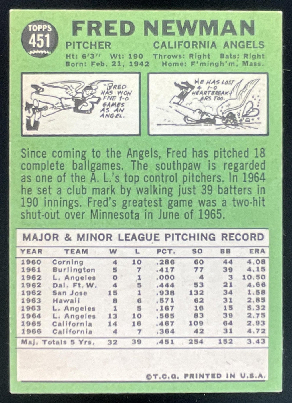 1967 Topps #451 Fred Newman product image 2, provided for visual reference and product detail review