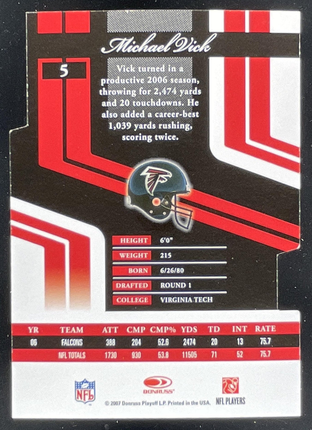 2007 Donruss Elite Aspirations #5 Michael Vick /93 product image 2, provided for visual reference and product detail review