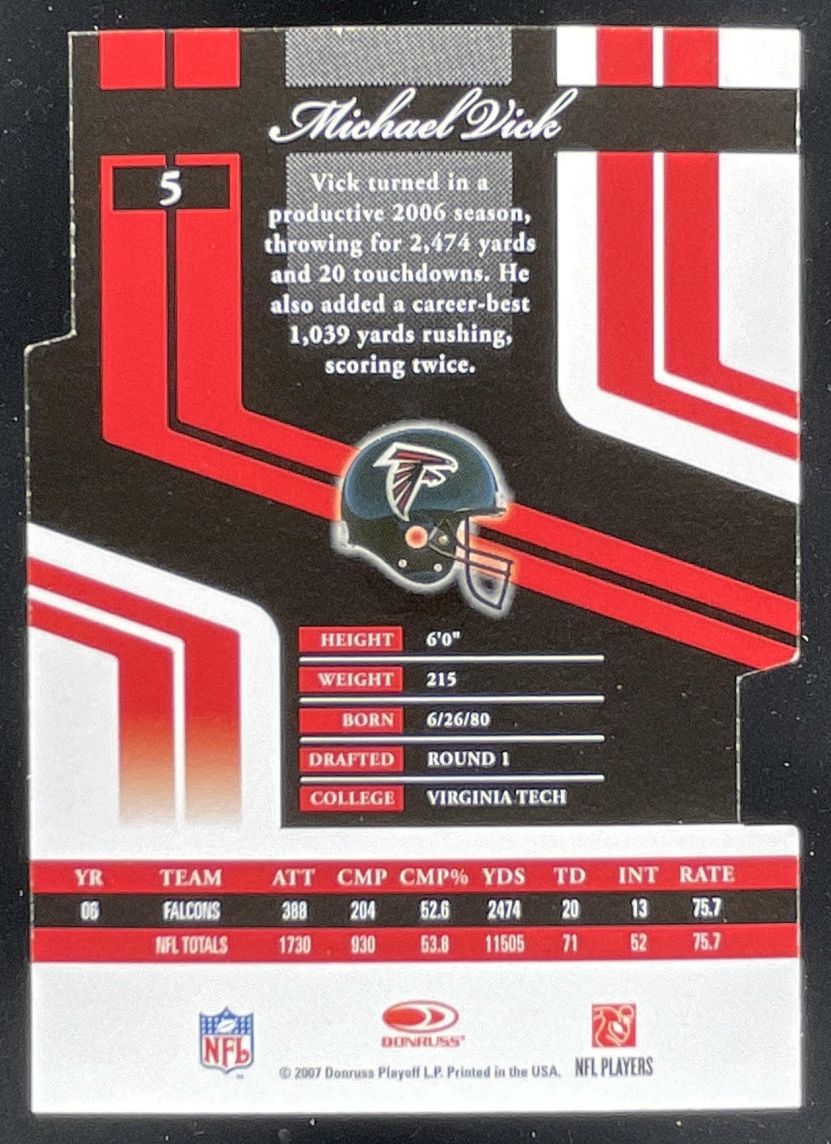 2007 Donruss Elite Aspirations #5 Michael Vick /93 product image 2, provided for visual reference and product detail review